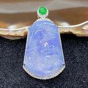 Rare High end Type A Burmese Lavender Jade Jadeite Shan Shui 18k white gold & diamonds - 13.78g 44.7 by 23.1 by 10.3mm - Huangs Jadeite and Jewelry Pte Ltd