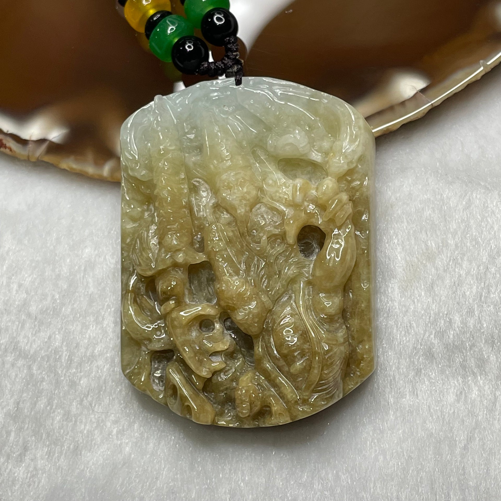 Type A Yellowish Brown Jade Heibai Wuchang 黑白无常 Hell Gods of Wealth 66.58g 53.7 by 39.7 by 13.3mm - Huangs Jadeite and Jewelry Pte Ltd