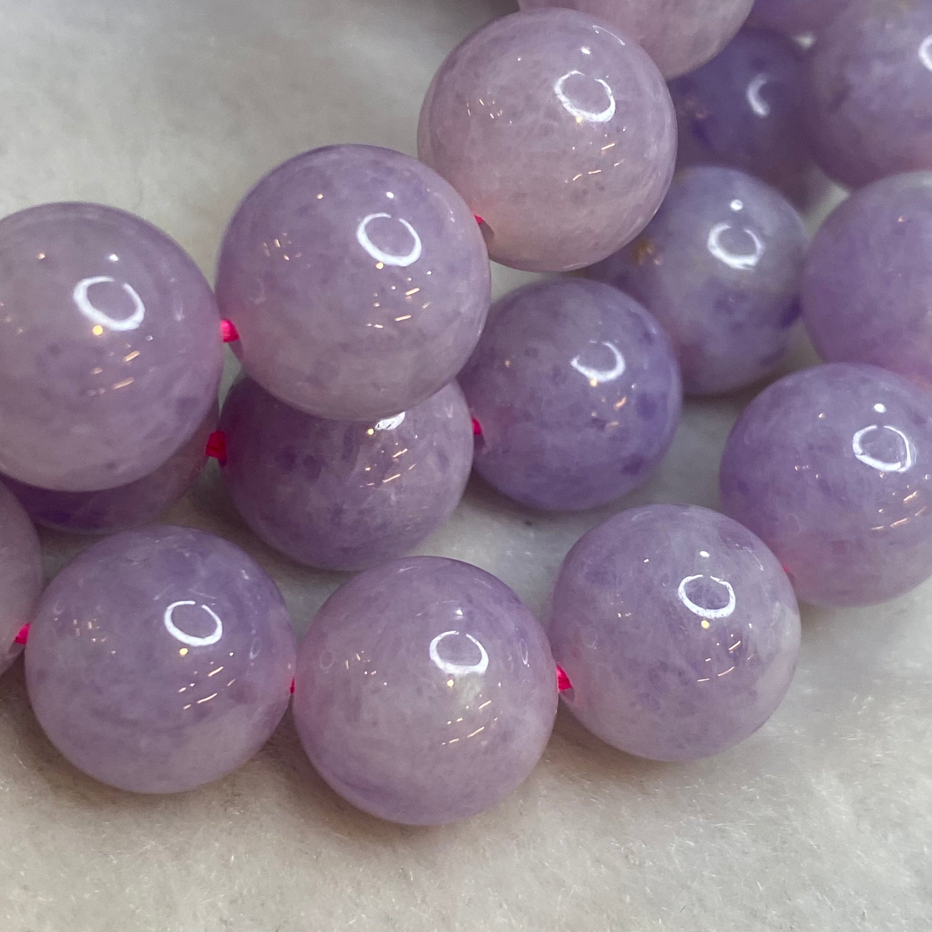 Type A Burmese Lavender Jade Jadeite Necklace - 168.62g 12.5mm/bead 50 beads with NGI Cert - Huangs Jadeite and Jewelry Pte Ltd