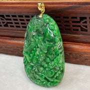 18 Yellow Gold Rare Type A Green with Dark Green Patches Jade Jadeite Prosperity Dragon Feng Shui Pendant with NGI Cert 142.63 cts 57.91 by 36.09 by 7.43mm - Huangs Jadeite and Jewelry Pte Ltd