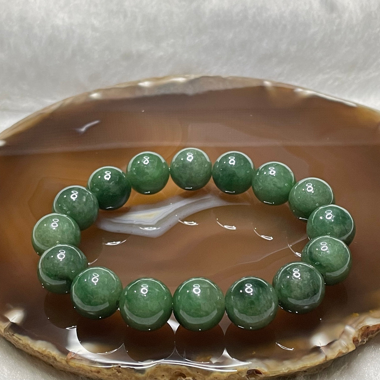 Type A Full Green Jade Jadeite Bracelet 65.05g 13.4mm/bead 16 beads - Huangs Jadeite and Jewelry Pte Ltd