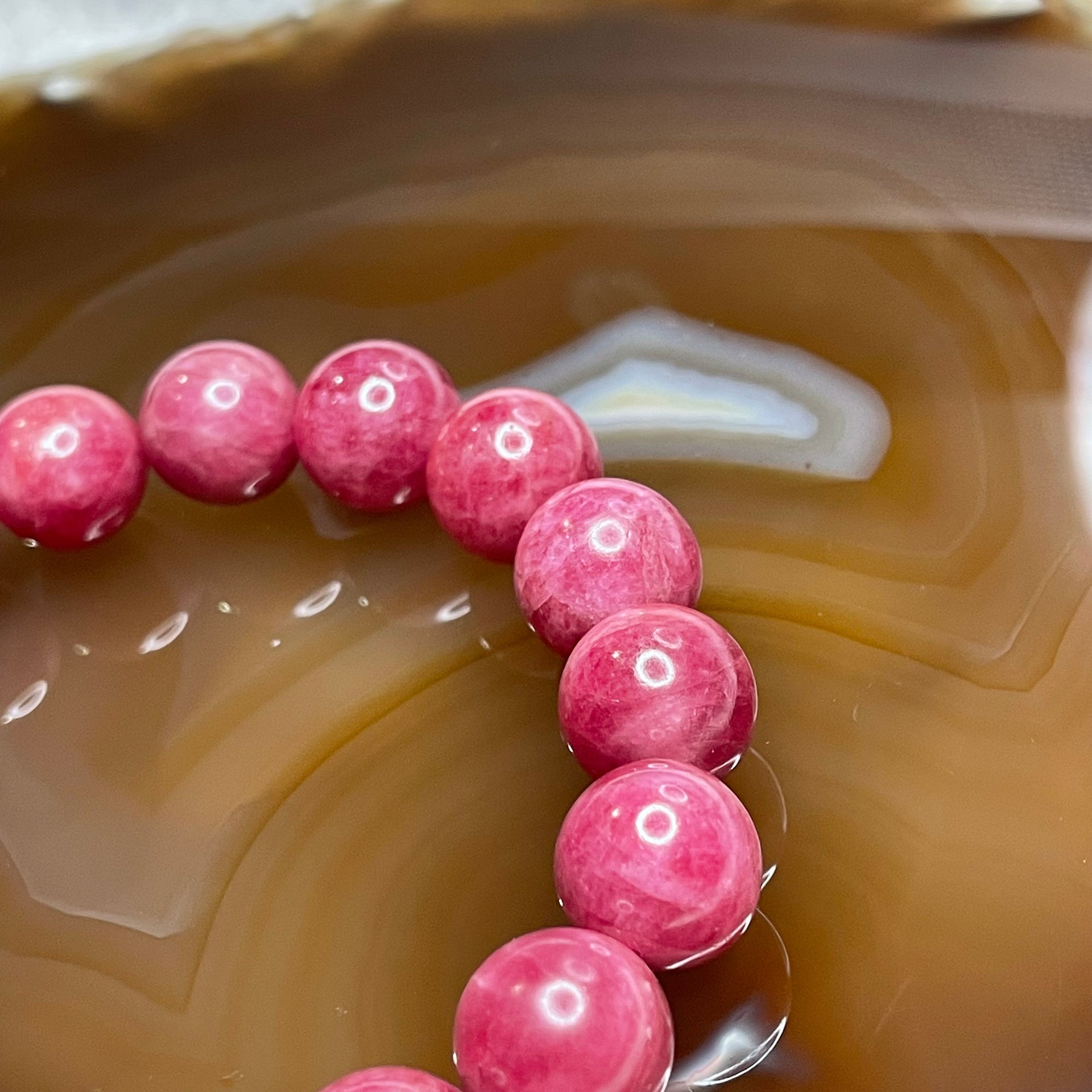 Natural Rhodonite Crystal Bracelet 57.57g 12.3mm/bead 17 beads - Huangs Jadeite and Jewelry Pte Ltd