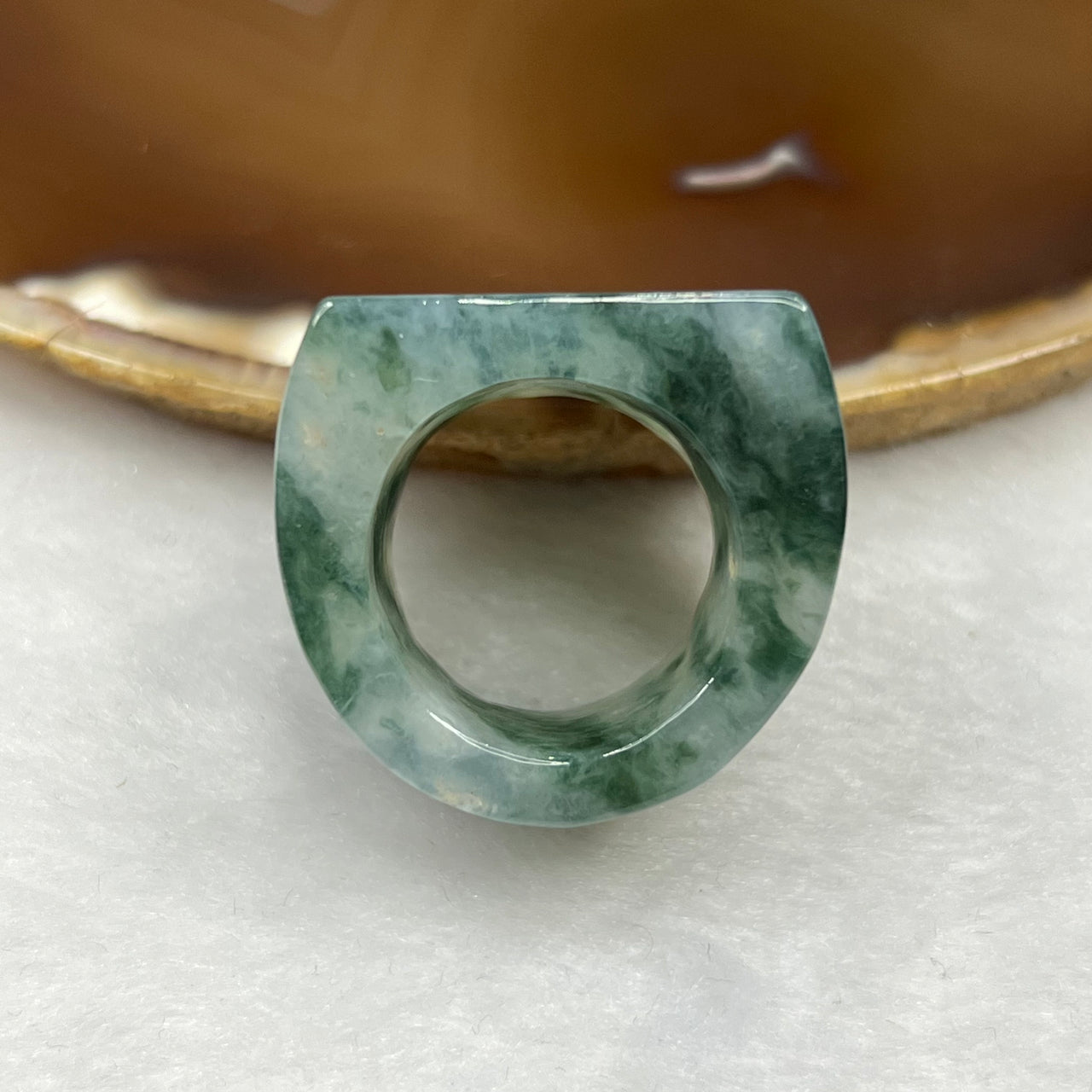 Type A Semi Icy Piao Hua Green Jade Jadeite Ring - 33.32g US10.5 HK23 Inner Diameter 20.2mm Thickness 23.2 by 4.7mm - Huangs Jadeite and Jewelry Pte Ltd