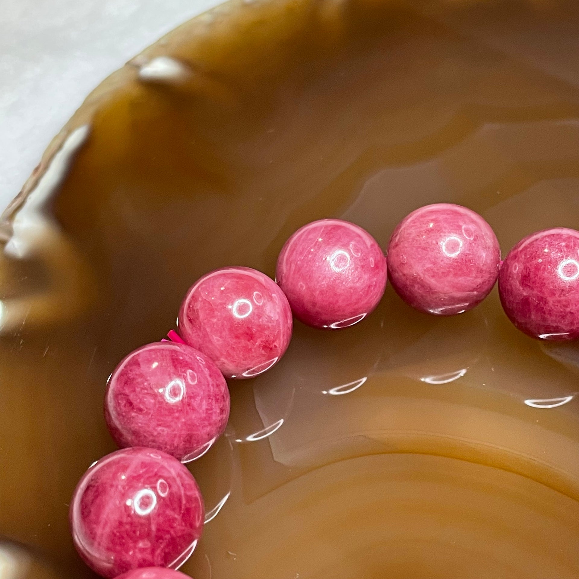 Natural Rhodonite Crystal Bracelet 69.3g 13.4mm/bead 16 beads - Huangs Jadeite and Jewelry Pte Ltd