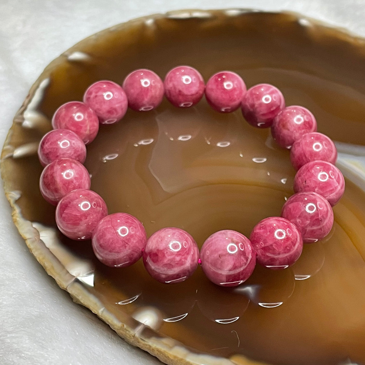 Natural Rhodonite Crystal Bracelet 58.22g 12.4mm/bead 17 beads - Huangs Jadeite and Jewelry Pte Ltd