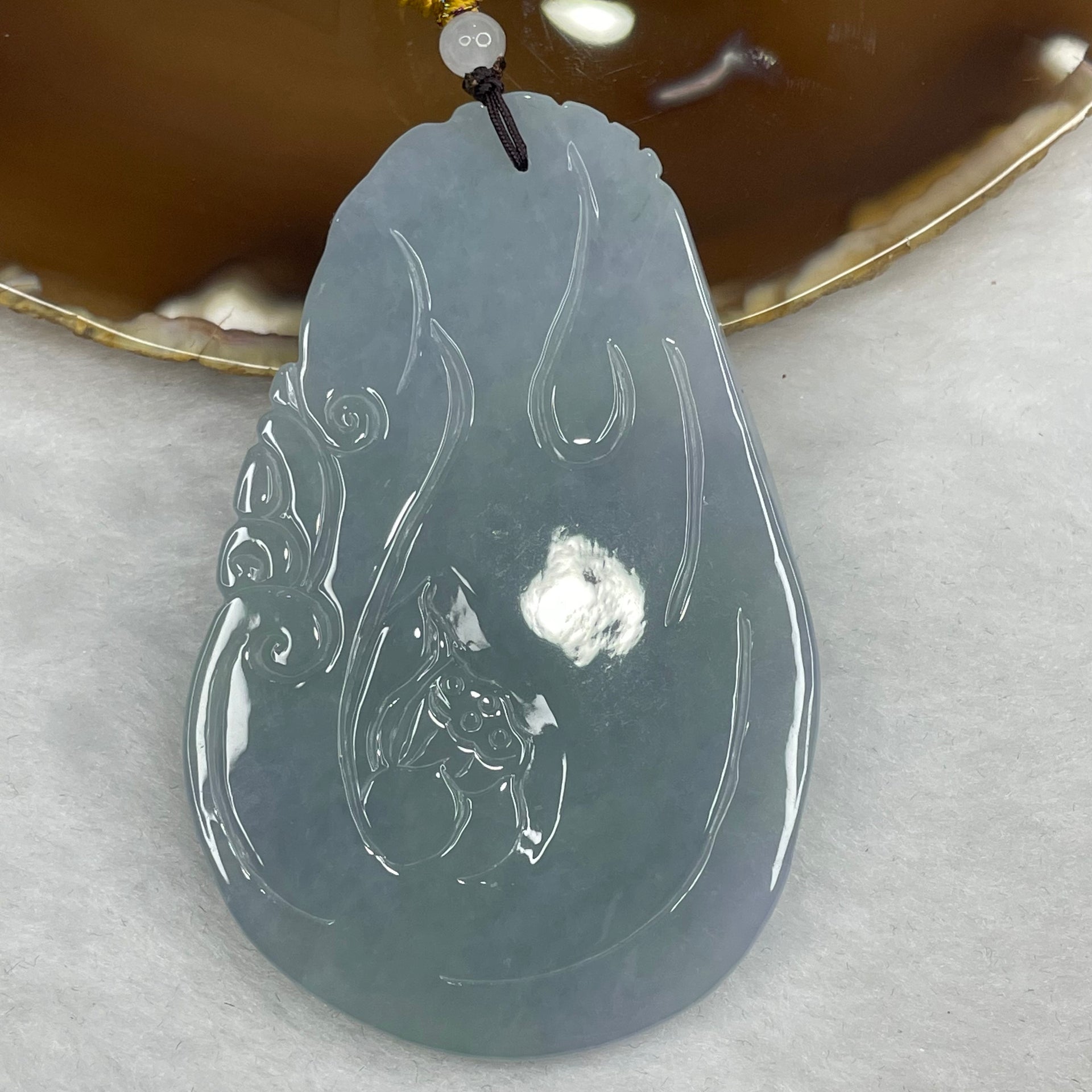 Grand Master Certified Type A Semi Icy Sky Blue Guan Yin Pendant 47.60g 75.6 by 49.5 by 6.4 mm - Huangs Jadeite and Jewelry Pte Ltd