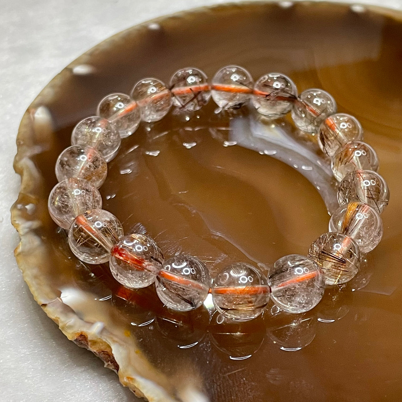 Natural Copper Rutilated Quartz 銅髮晶 29.04g 10.6mm/bead 19 beads - Huangs Jadeite and Jewelry Pte Ltd