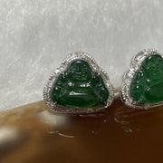 Type A Full Green Jade Jadeite Milo Buddha Earrings 18k White Gold Studs 2.53g 10.7 by 12.9 by 4.5mm - Huangs Jadeite and Jewelry Pte Ltd