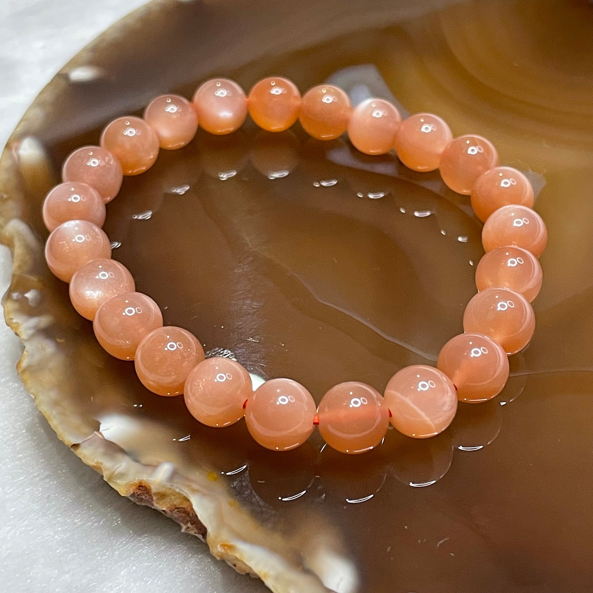 Natural Sunstone Crystal Bracelet 太阳石 17.11g 8.3mm/bead 23 beads - Huangs Jadeite and Jewelry Pte Ltd