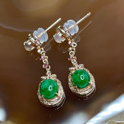 Type A Spicy Green Jade Jadeite Earrings 18k Rose Gold 2.98g 29.1 by 8.4 by 6.0mm - Huangs Jadeite and Jewelry Pte Ltd