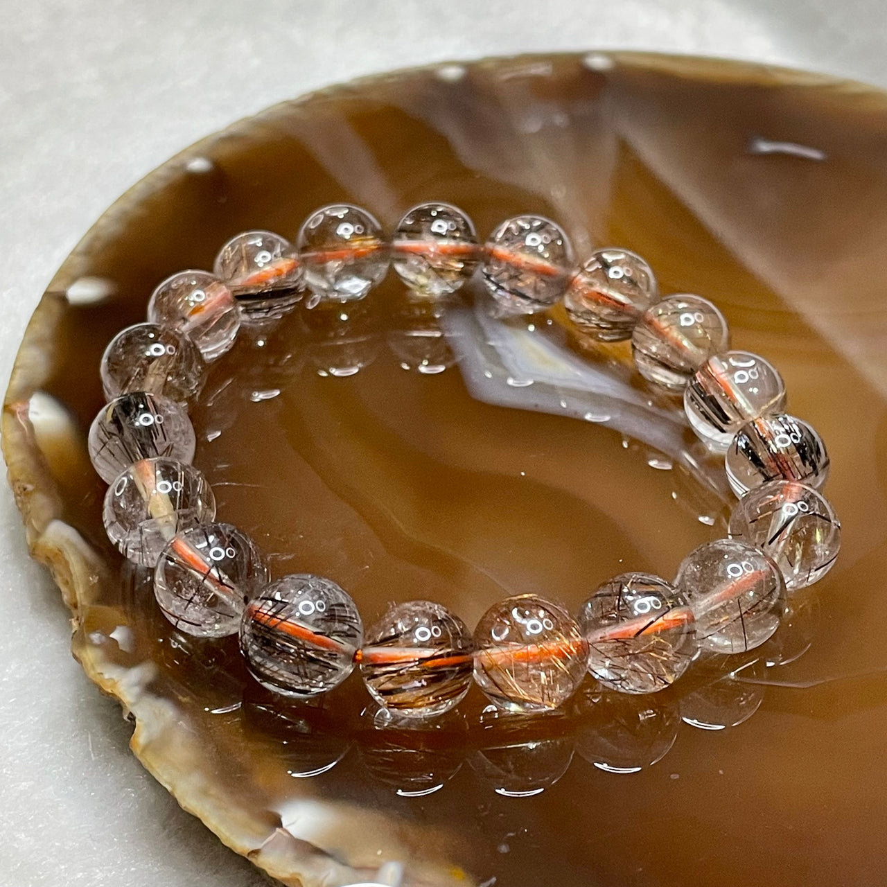 Natural Copper Rutilated Quartz 銅髮晶 29.8g 10.7mm/bead 19 beads - Huangs Jadeite and Jewelry Pte Ltd