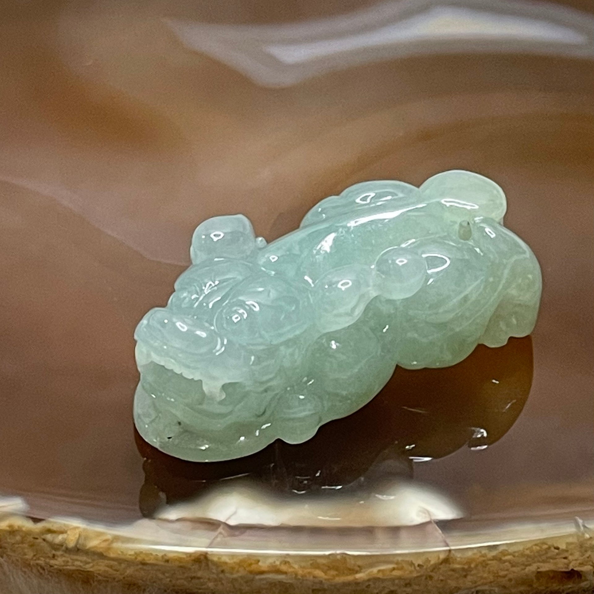 Type A Light Green Jade Jadeite Pixiu Charm - 15.43g 36.0 by 18.7 by 12.2mm - Huangs Jadeite and Jewelry Pte Ltd