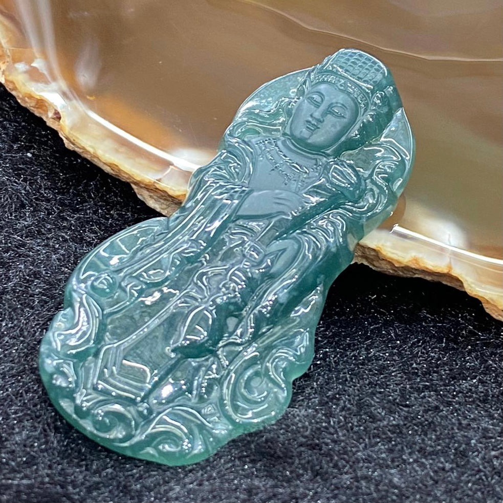 Type A Blueish Green Jade Jadeite Queen Mother of the West 西王母 (王母娘娘) - 18.23g 56.5 by 29.5 by 6.7mm - Huangs Jadeite and Jewelry Pte Ltd