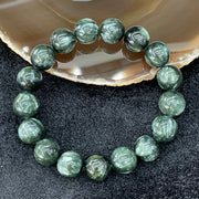 Natural Seraphinite Bracelet 绿龙晶 - 47.29g 12.5mm/bead 17 beads - Huangs Jadeite and Jewelry Pte Ltd