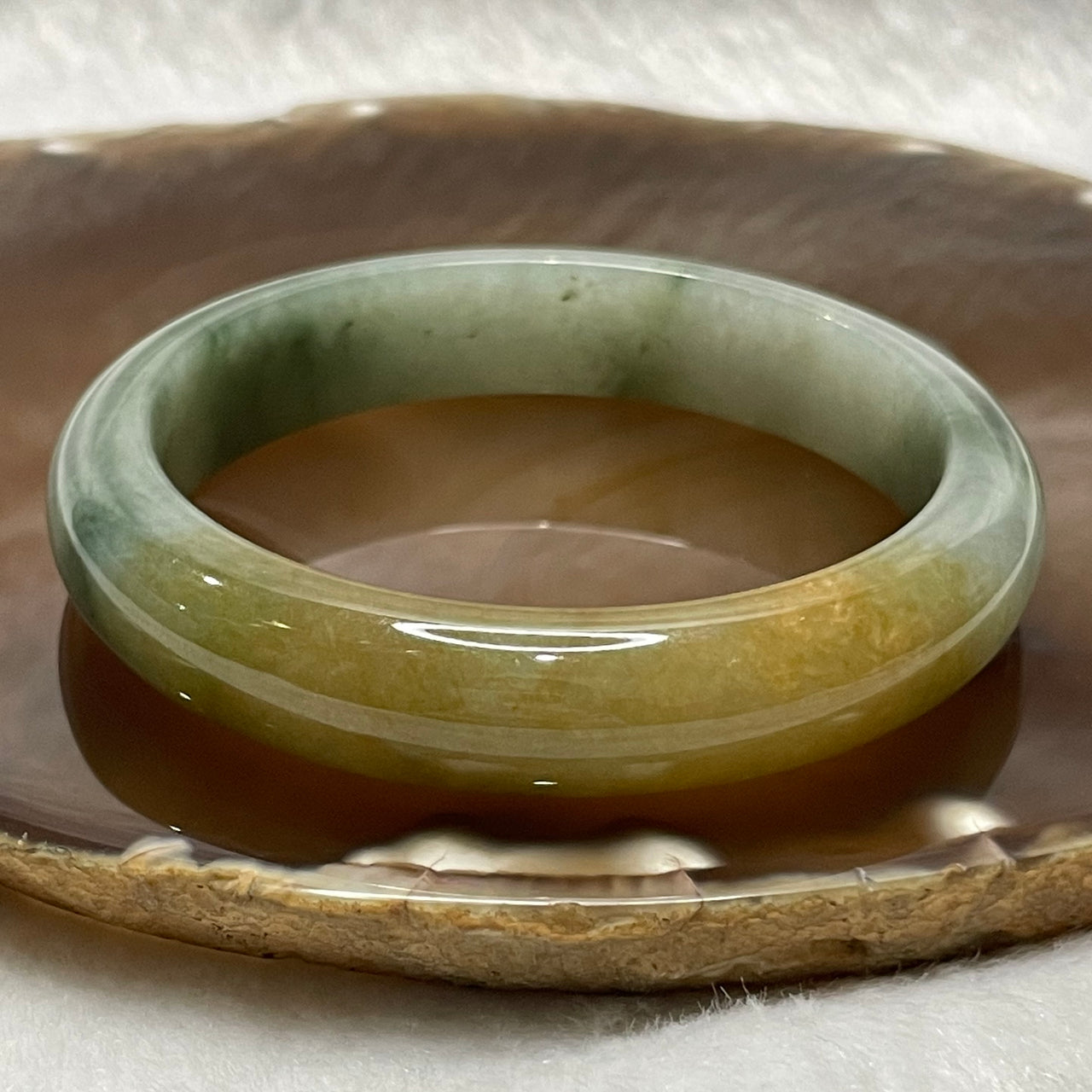 Type A High Quality Green & Yellow Jade Jadeite Bangle - 53.24g Inner Diameter 56.7mm Thickness 12.4 by 7.8mm - Huangs Jadeite and Jewelry Pte Ltd