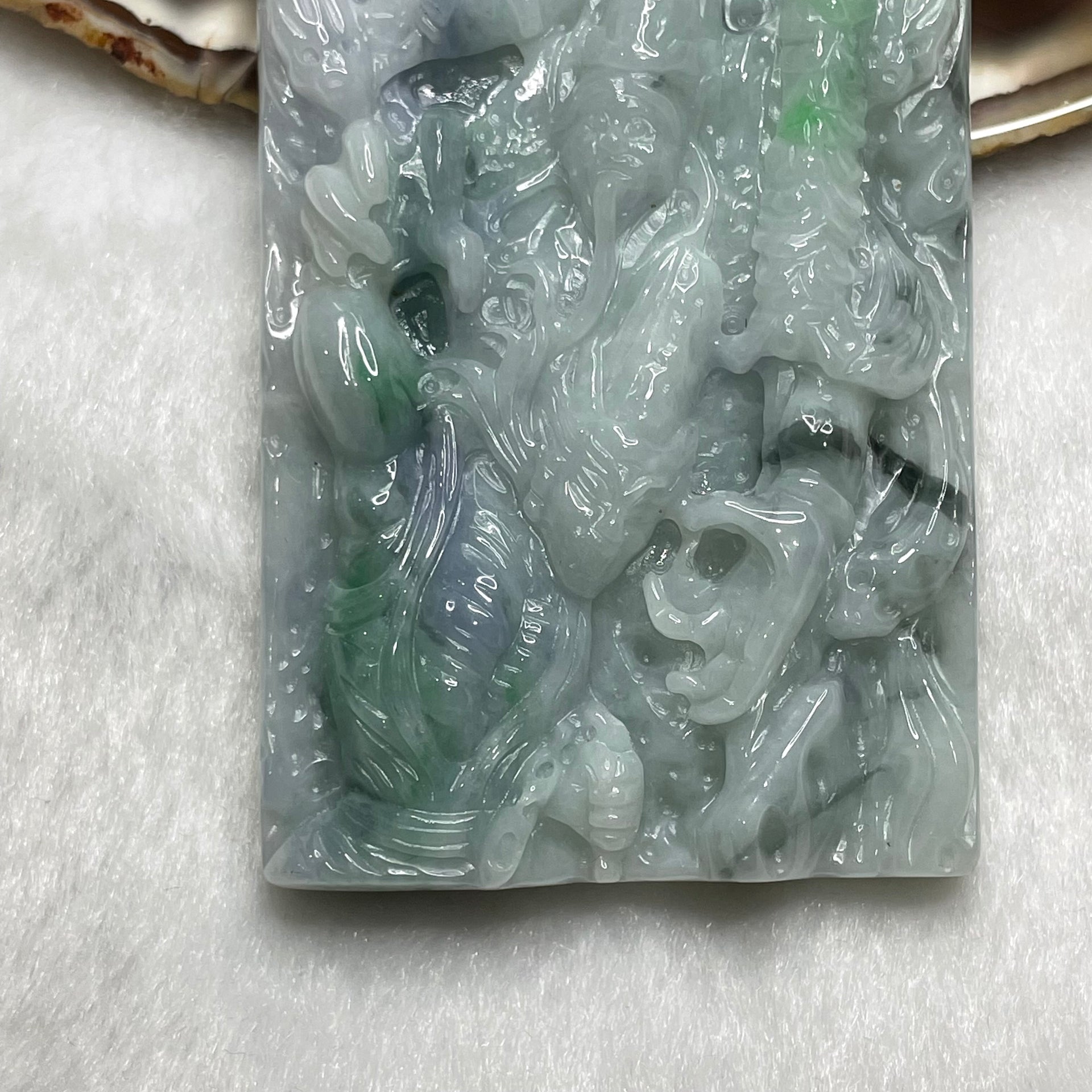 Type A Lavender & Spicy Green Jade Heibai Wuchang 黑白无常 Hell Gods of Wealth 85.91g 69.3 by 45.2 by 11.3mm - Huangs Jadeite and Jewelry Pte Ltd