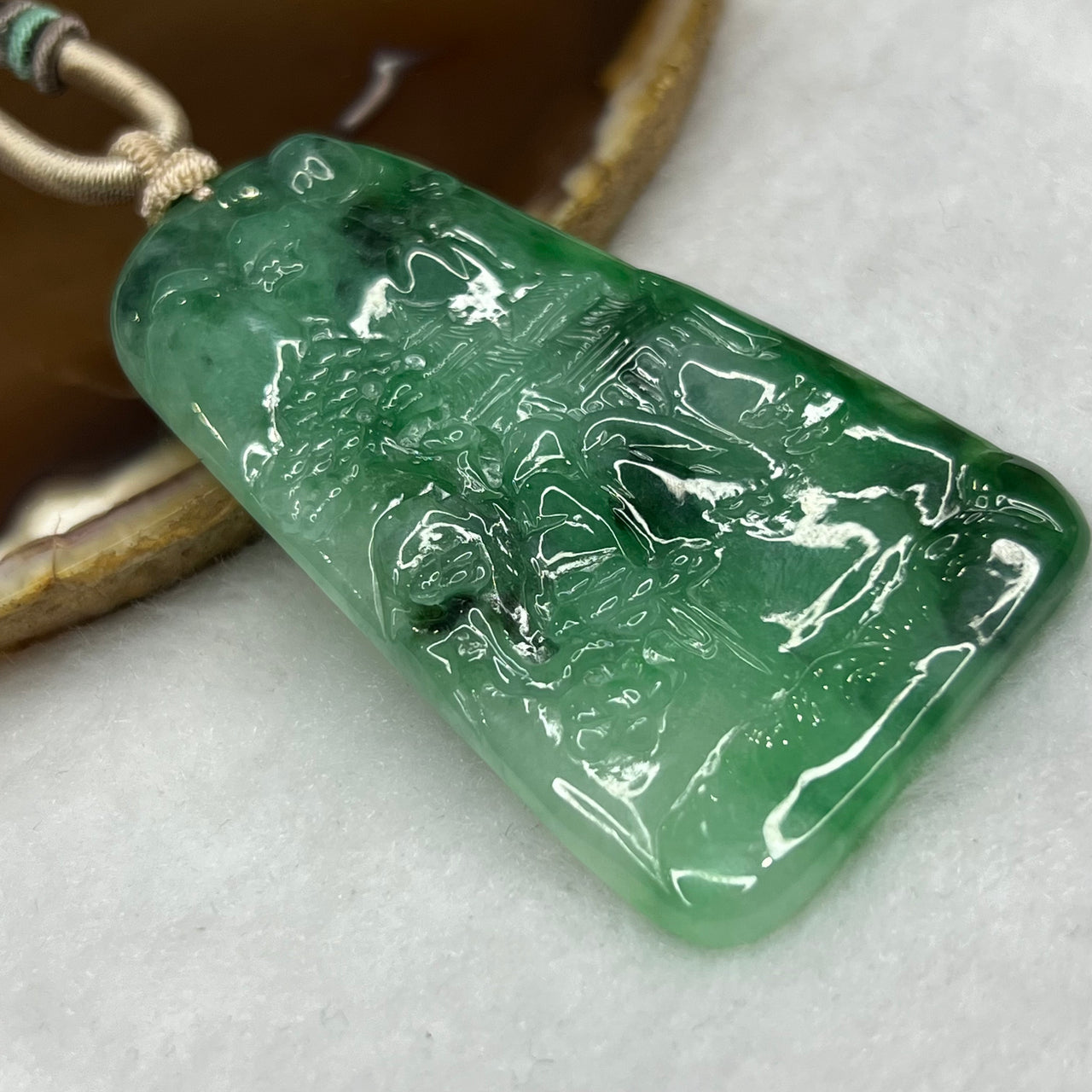 Type A ICY Spicy Green Jade Jadeite Shan Shui Pendant - 35.06g 63.8 by 38.4 by 6.2mm - Huangs Jadeite and Jewelry Pte Ltd