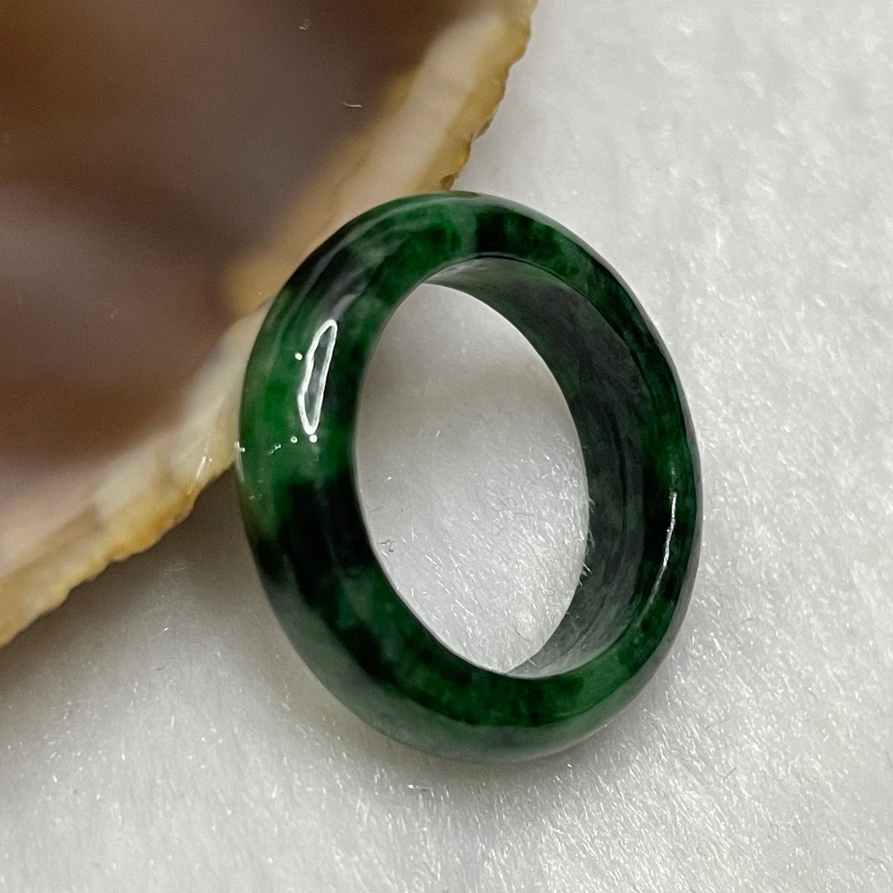 Type A Spicy Green Jade Jadeite Ring 3.38g US7 HK15 Thickness 5.7 by 3.6mm Inner Diameter 17.2mm - Huangs Jadeite and Jewelry Pte Ltd