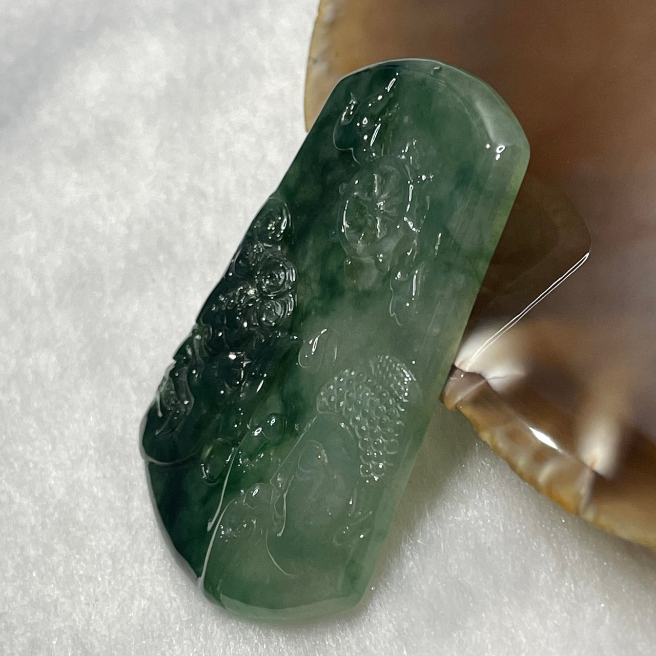 Type A Double Coloured Green with Piao Hua Good Vs Evil 一念之间 Jade Jadeite Pendant - 16.00g 53.9 by 39.5 by 4.1mm - Huangs Jadeite and Jewelry Pte Ltd