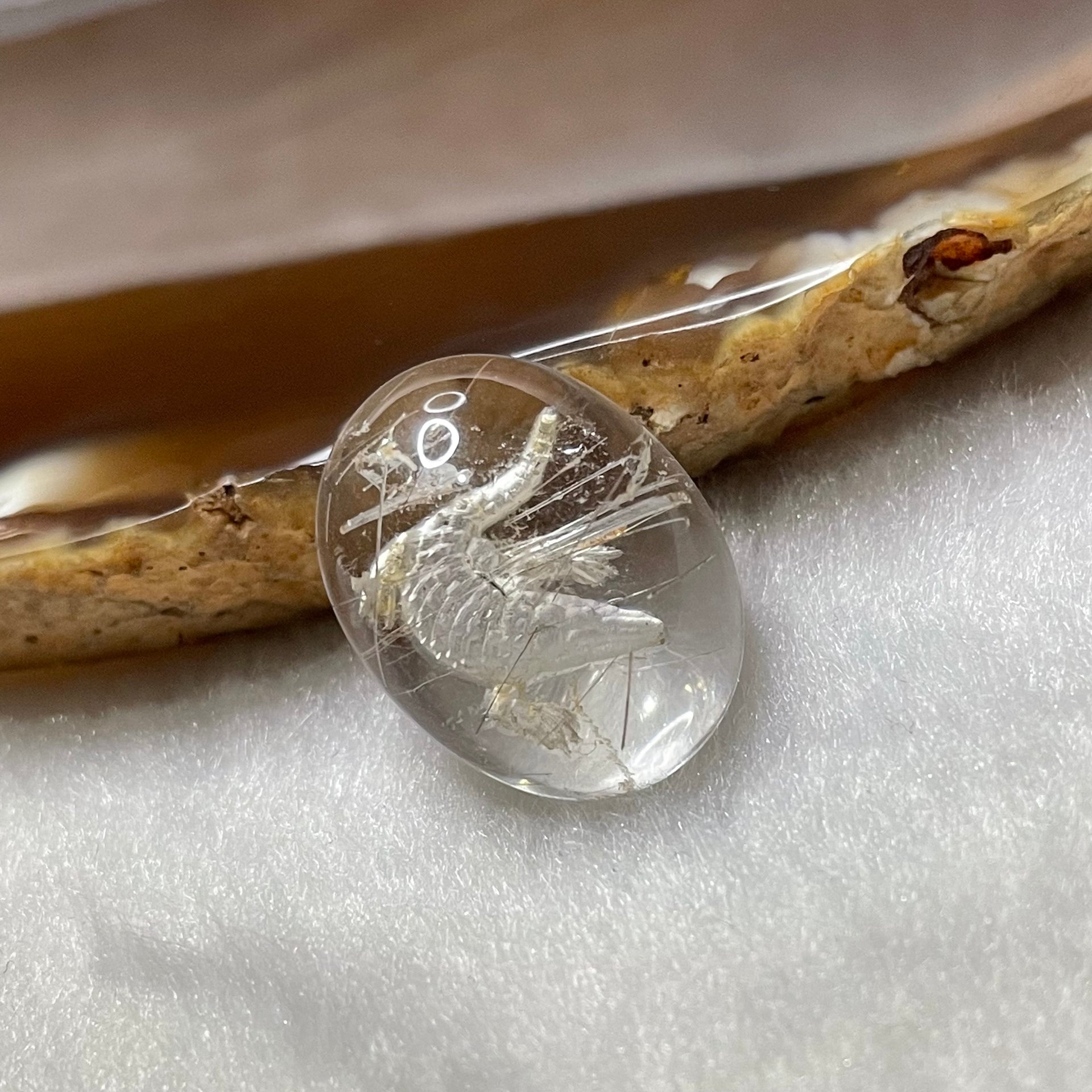 Rare Natural Silver Rutilated Quartz with internal Crocodile Carving 3.43g 20.3 by 15.6 by 7.3mm - Huangs Jadeite and Jewelry Pte Ltd