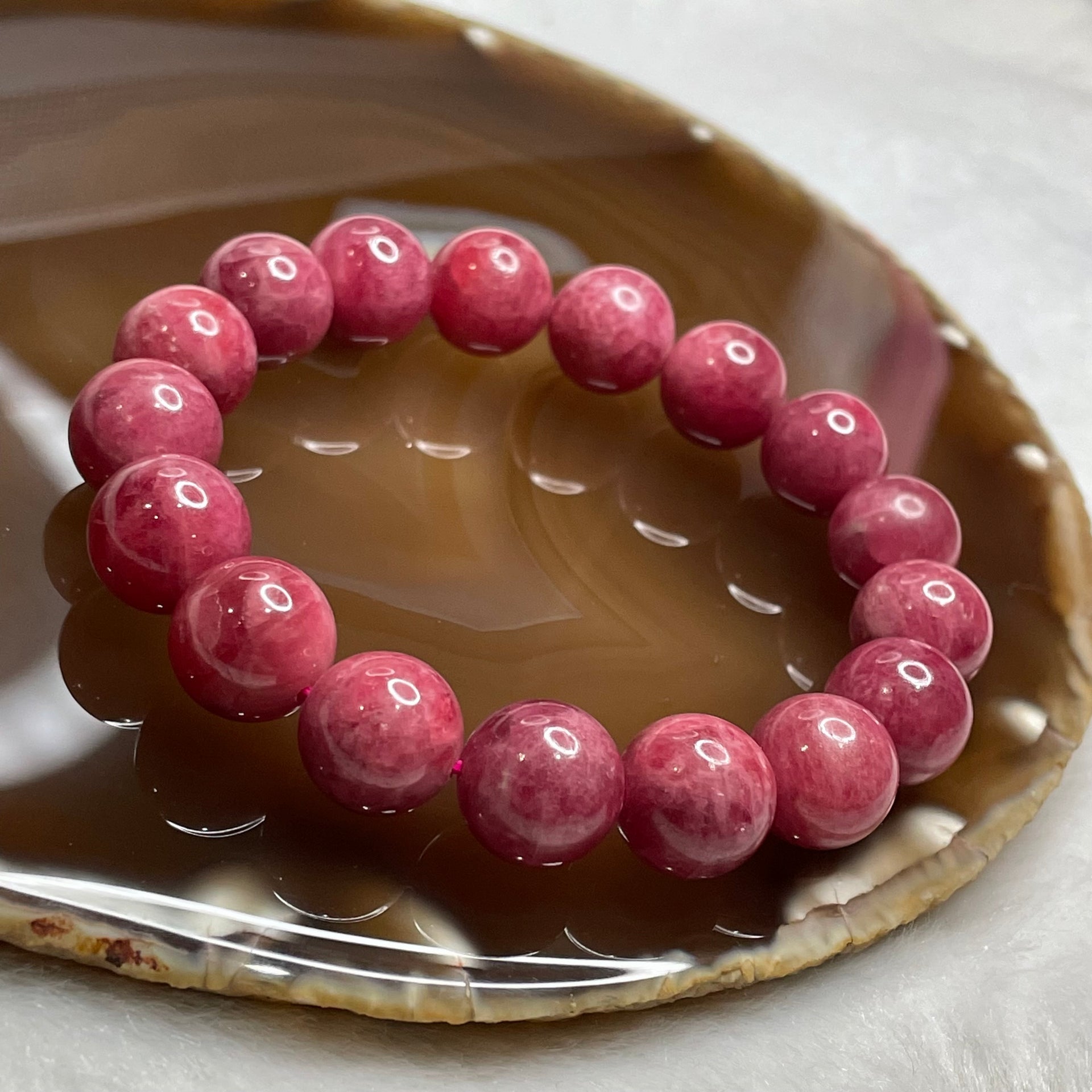 Natural Rhodonite Crystal Bracelet 57.57g 12.3mm/bead 17 beads - Huangs Jadeite and Jewelry Pte Ltd