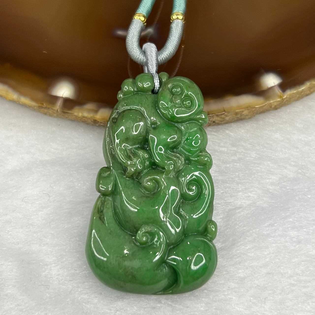 Type A Full Green Monkey Jade Jadeite Pendant 18.54g 43.7 by 25.7 by 8.8mm - Huangs Jadeite and Jewelry Pte Ltd