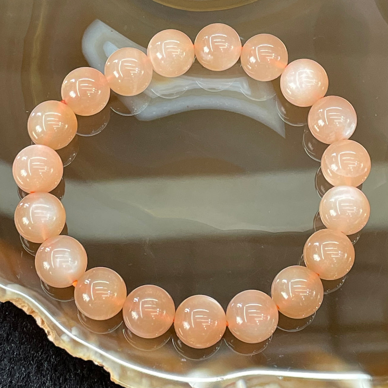 Natural Sunstone Beads Bracelet - 太阳石 - 29.67g 10.4mm/bead 19beads - Huangs Jadeite and Jewelry Pte Ltd