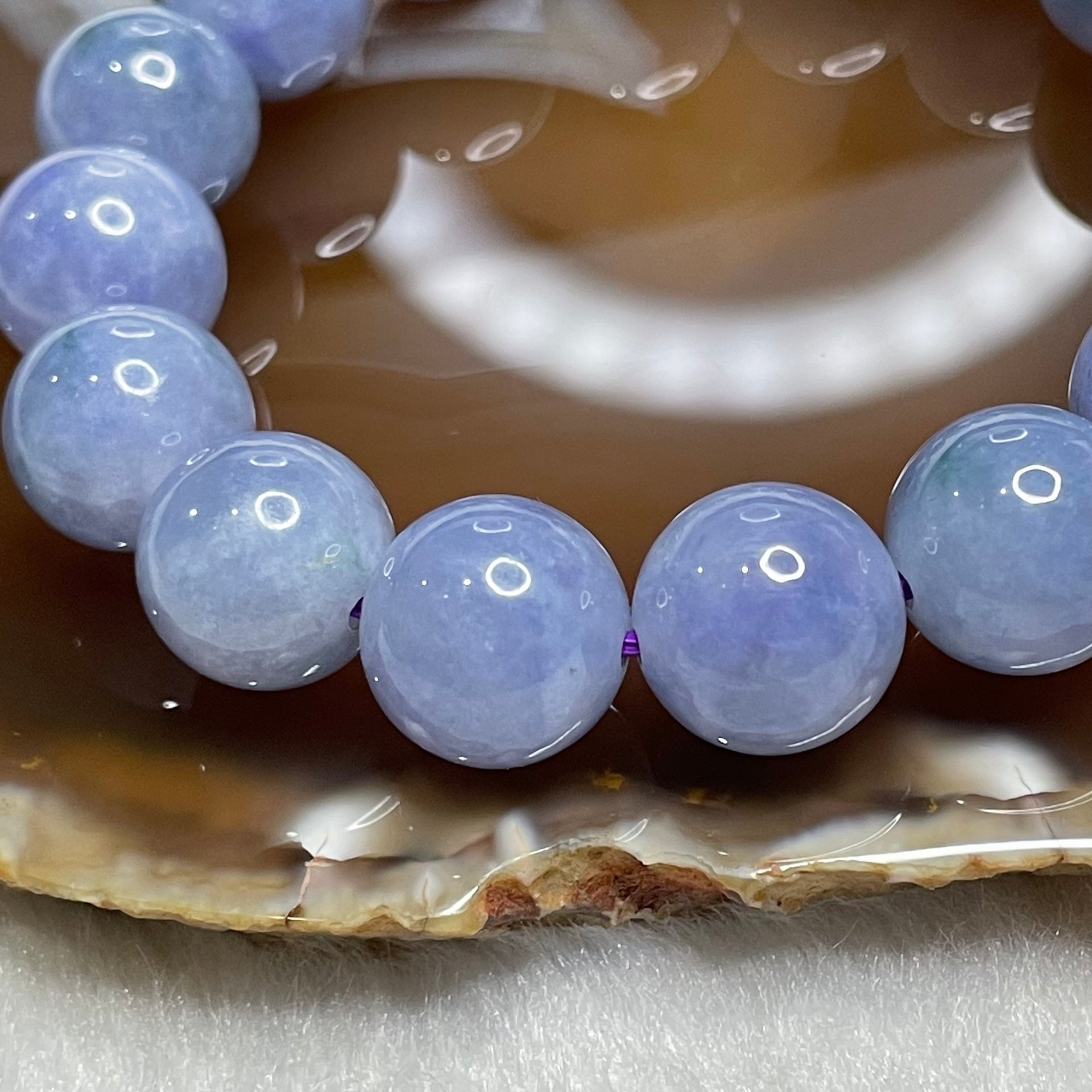 Rare High End Type A Burmese Intense Lavender Jade Jadeite Bracelet with NGI Cert - 63.76g 13.6mm/bead 16 beads - Huangs Jadeite and Jewelry Pte Ltd