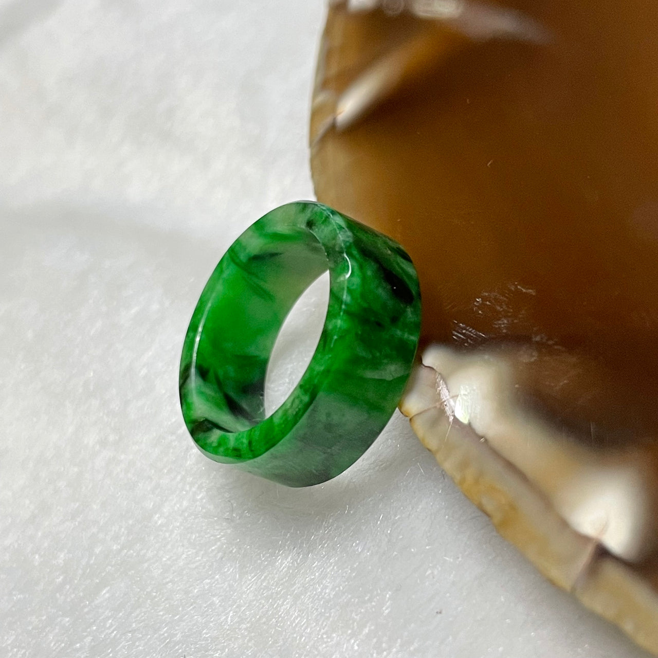 Type A Spicy Green Jade Jadeite Flat Ring 2.8g US4.5 HK9.5 Inner Diameter 15.4mm Thickness 7.0 by 2.4mm - Huangs Jadeite and Jewelry Pte Ltd