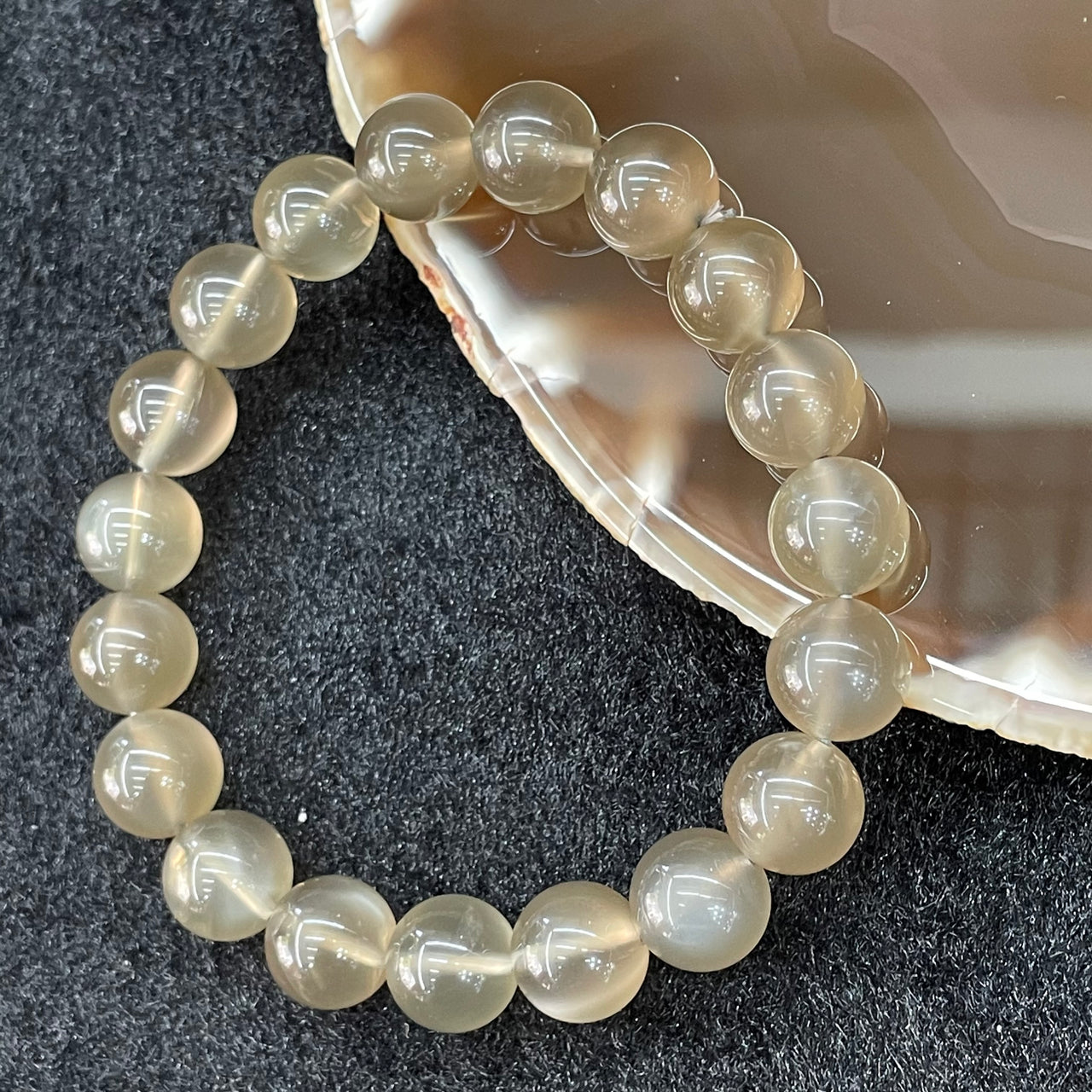 Natural Grey Moonstone Bracelet 灰月光 - 29.93g 10.5mm/bead 19 beads - Huangs Jadeite and Jewelry Pte Ltd