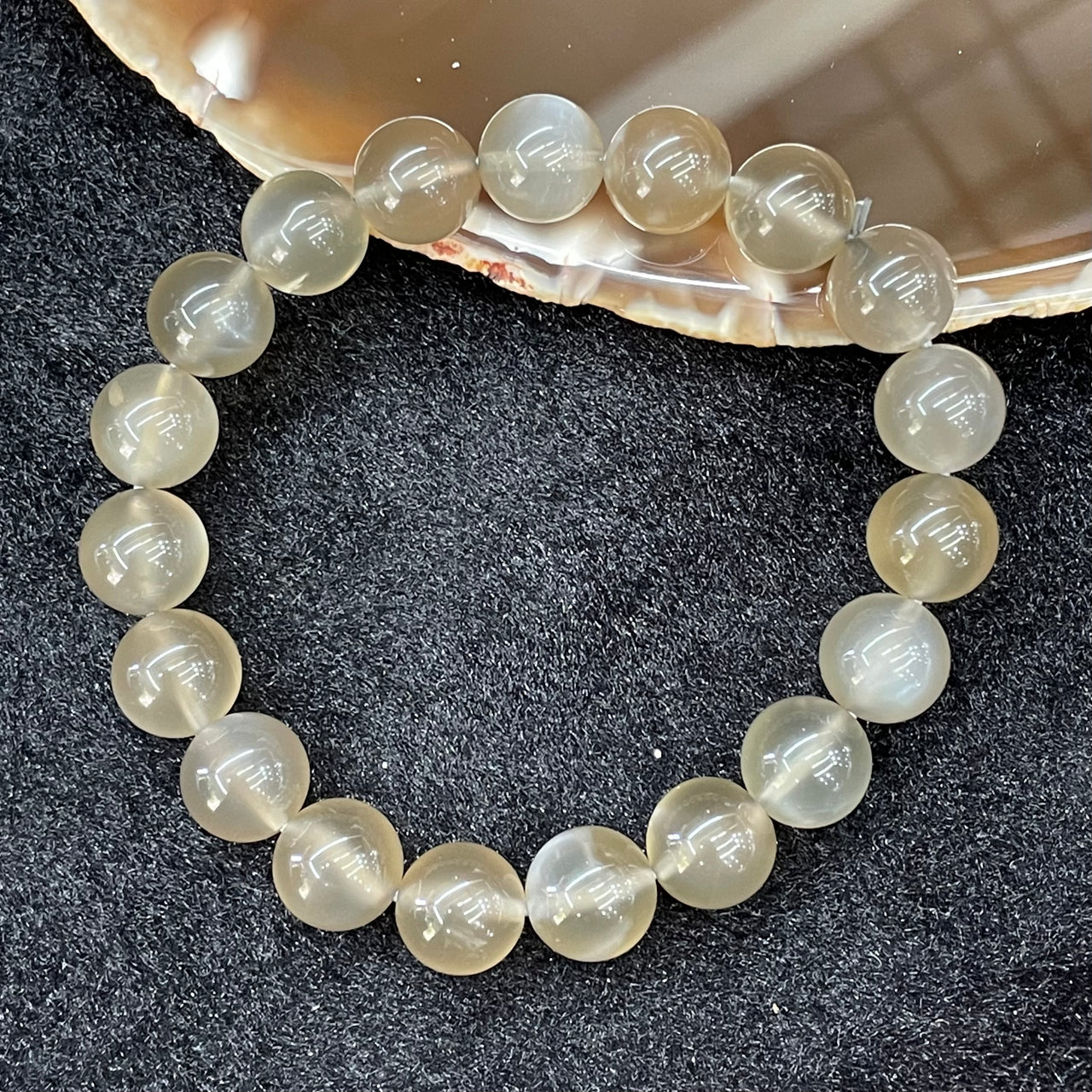 Natural Grey Moonstone Bracelet 灰月光 - 29.93g 10.5mm/bead 19 beads - Huangs Jadeite and Jewelry Pte Ltd