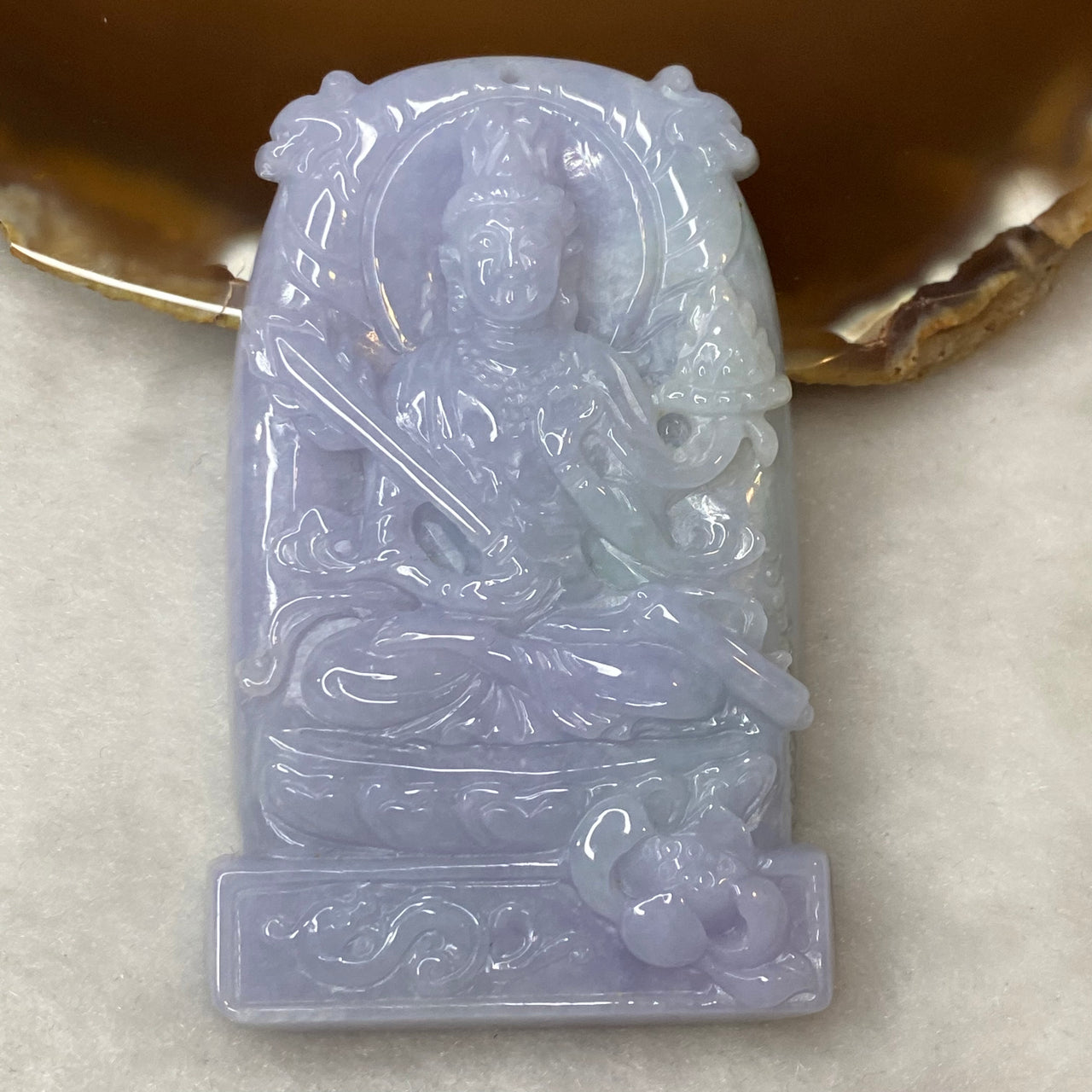 Type A Lavender Jadeite Guan Yin 65.33g 68.8 by 43.8 by 10.8mm - Huangs Jadeite and Jewelry Pte Ltd