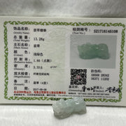 Type A Faint Green Jade Jadeite Pixiu Charm - 13.28g 33.1 by 13.7 by 15.1mm - Huangs Jadeite and Jewelry Pte Ltd