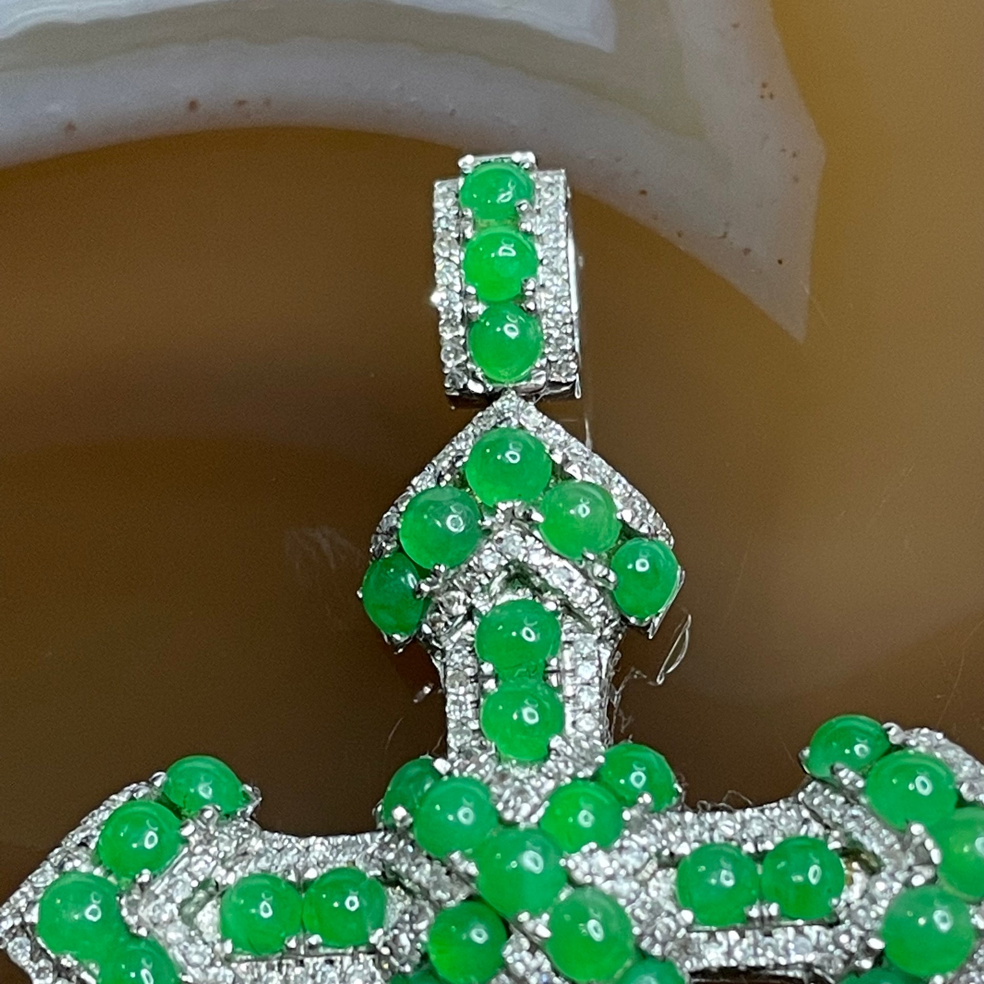 Rare High Quality Type A Green Jade Jadeite Customised Cross 18k White Gold & Natural Diamonds 6.07g 53.1 by 31.5 by 6.4mm - Huangs Jadeite and Jewelry Pte Ltd