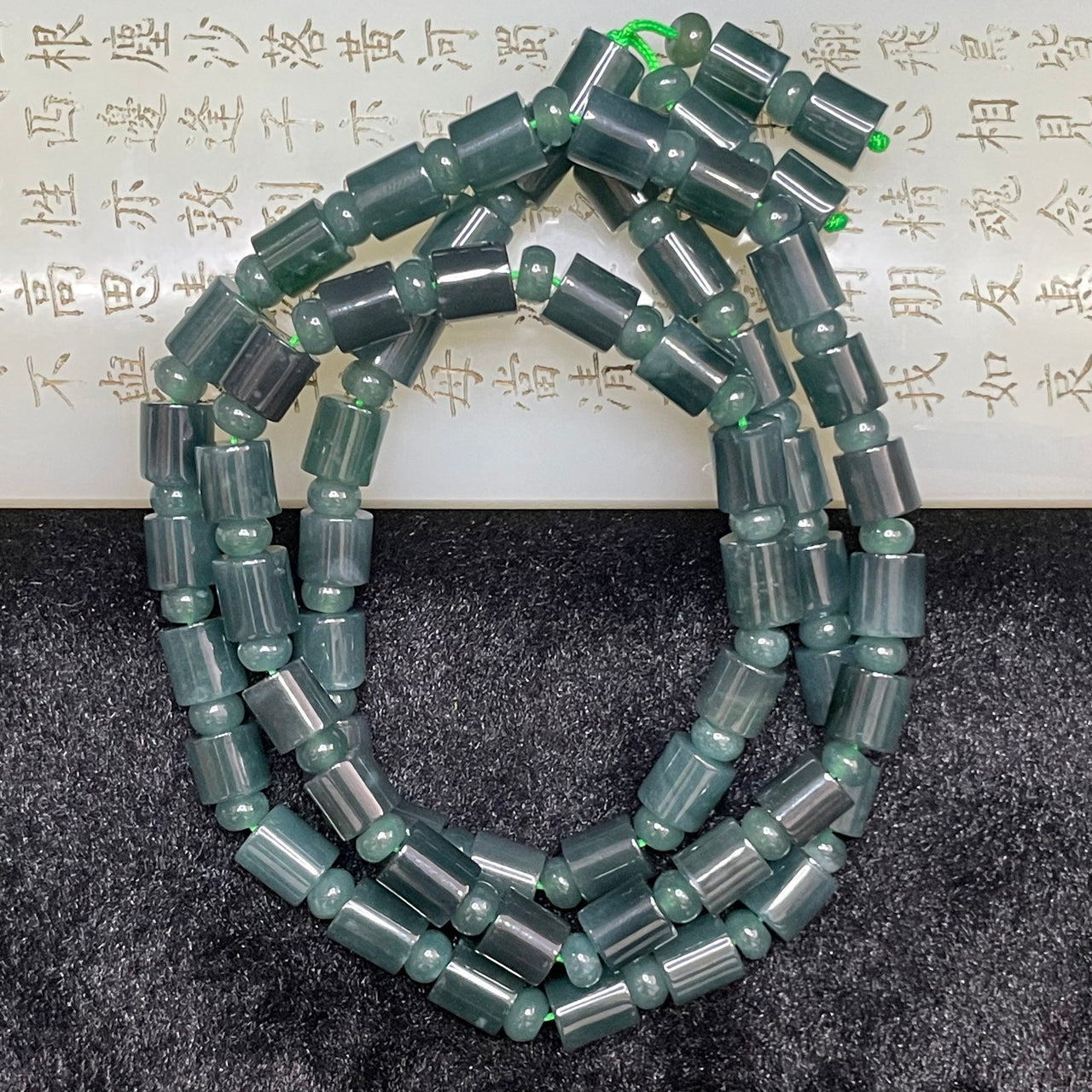 Type A Icy Blueish Green Barrel Jade Jadeite Necklace - 90.92g 7.6mm/piece 61 pieces - Huangs Jadeite and Jewelry Pte Ltd