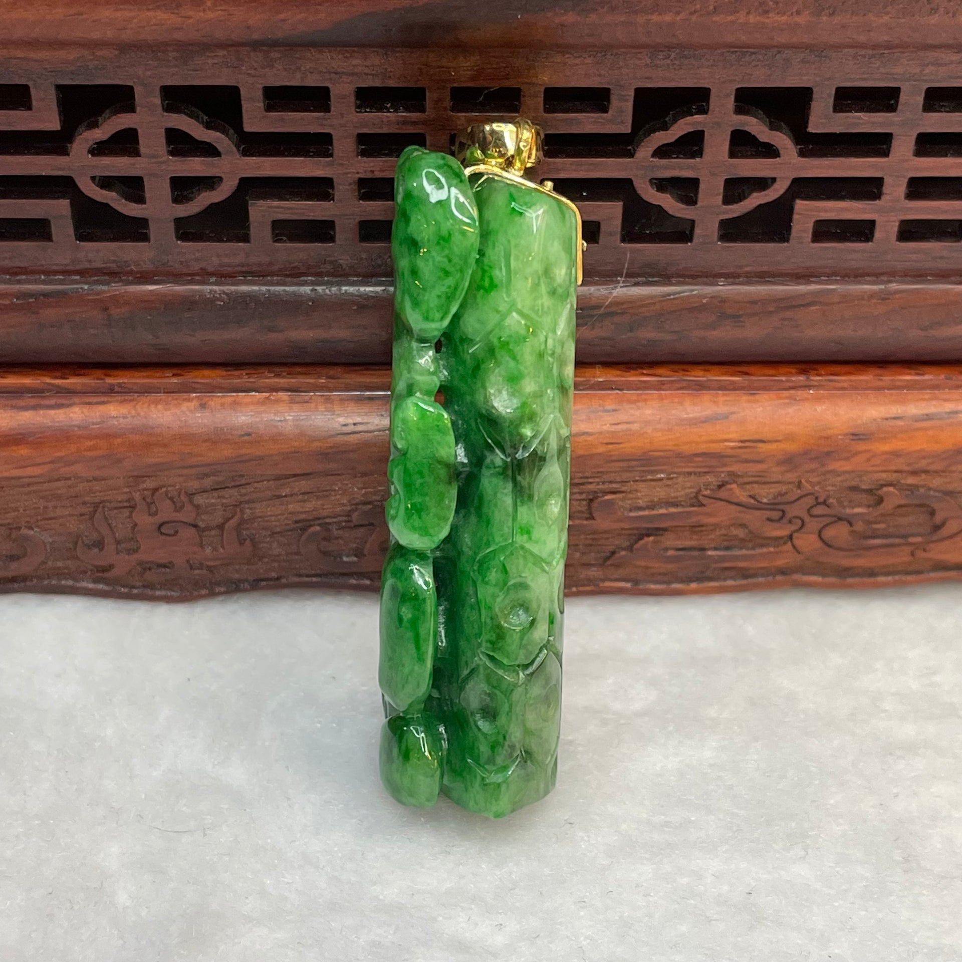 18K Type A Light Bluish Green with Green Patches Multiple Ultimate Prosperity Ruyi Jade Jadeite Pendant with NGI Cert 93.25 cts 46.65 by 14.08 by 13.23mm - Huangs Jadeite and Jewelry Pte Ltd