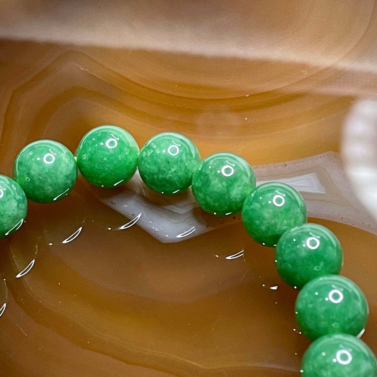 Rare High Quality Type A Full Green Jade Jadeite Bracelet 33.44g 9.4mm/bead 21 beads - Huangs Jadeite and Jewelry Pte Ltd