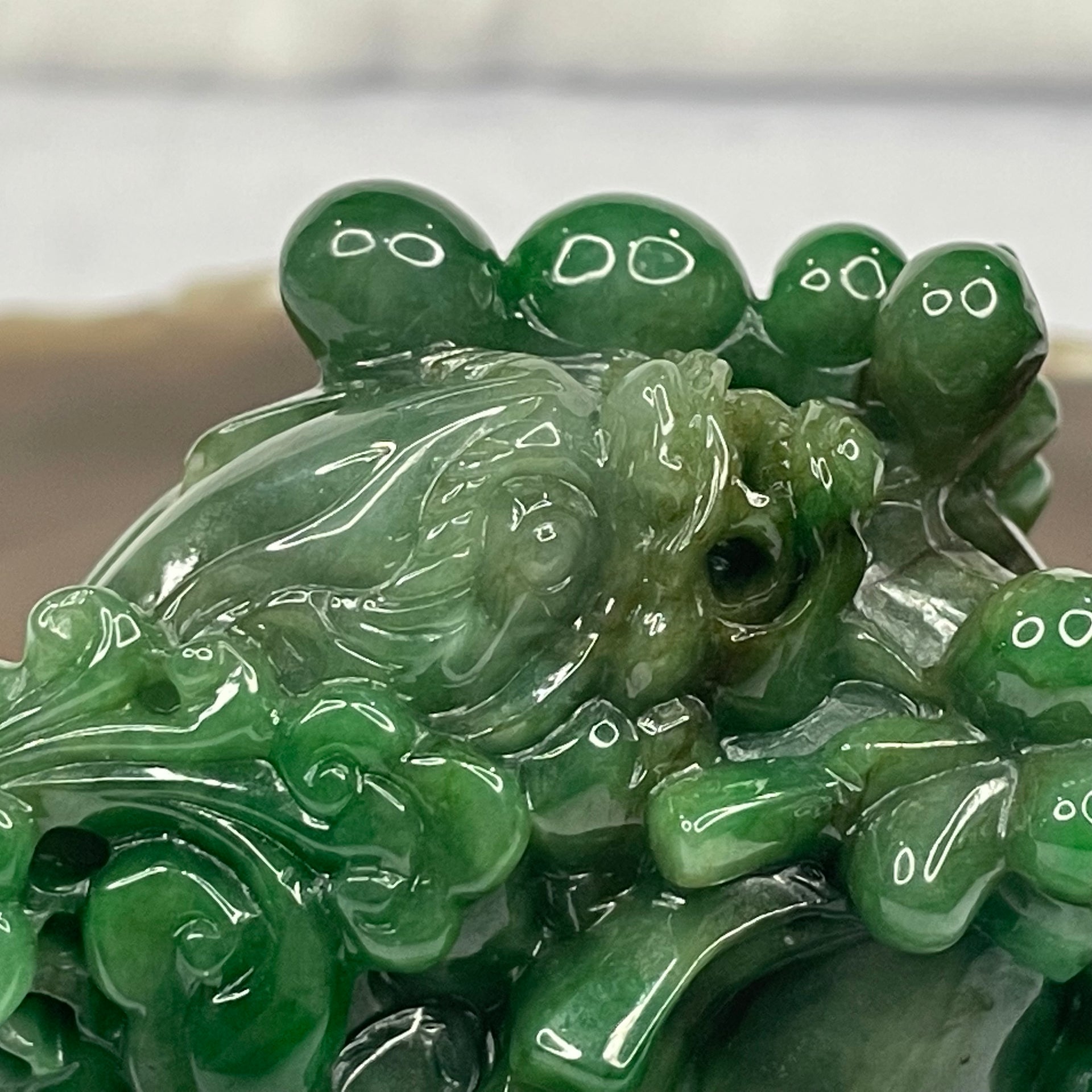 Type A Spicy Green Jade Jadeite Dragons Display - 230g 67.9 by 47.6 by 49.8mm - Huangs Jadeite and Jewelry Pte Ltd