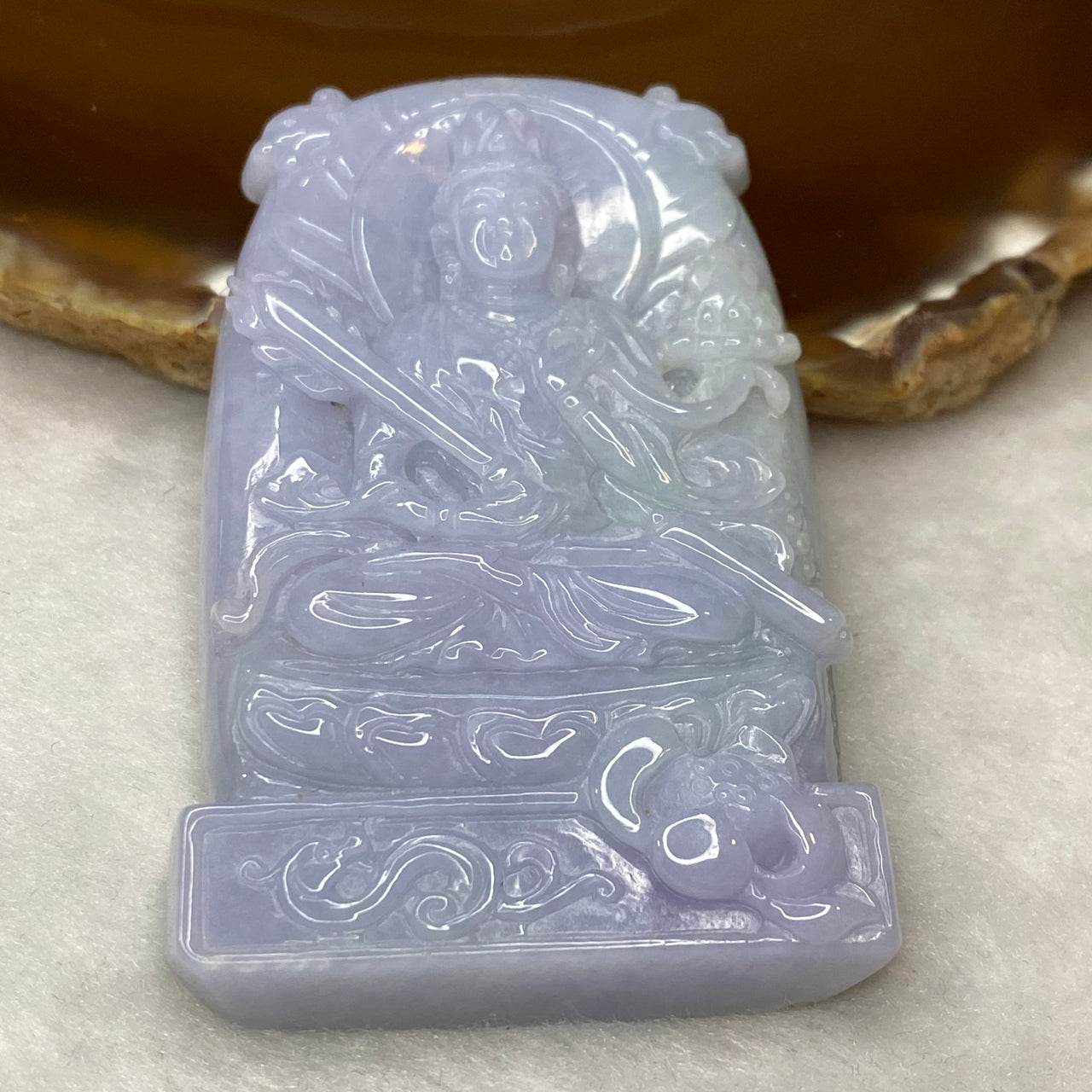 Type A Lavender Jadeite Guan Yin 65.33g 68.8 by 43.8 by 10.8mm - Huangs Jadeite and Jewelry Pte Ltd