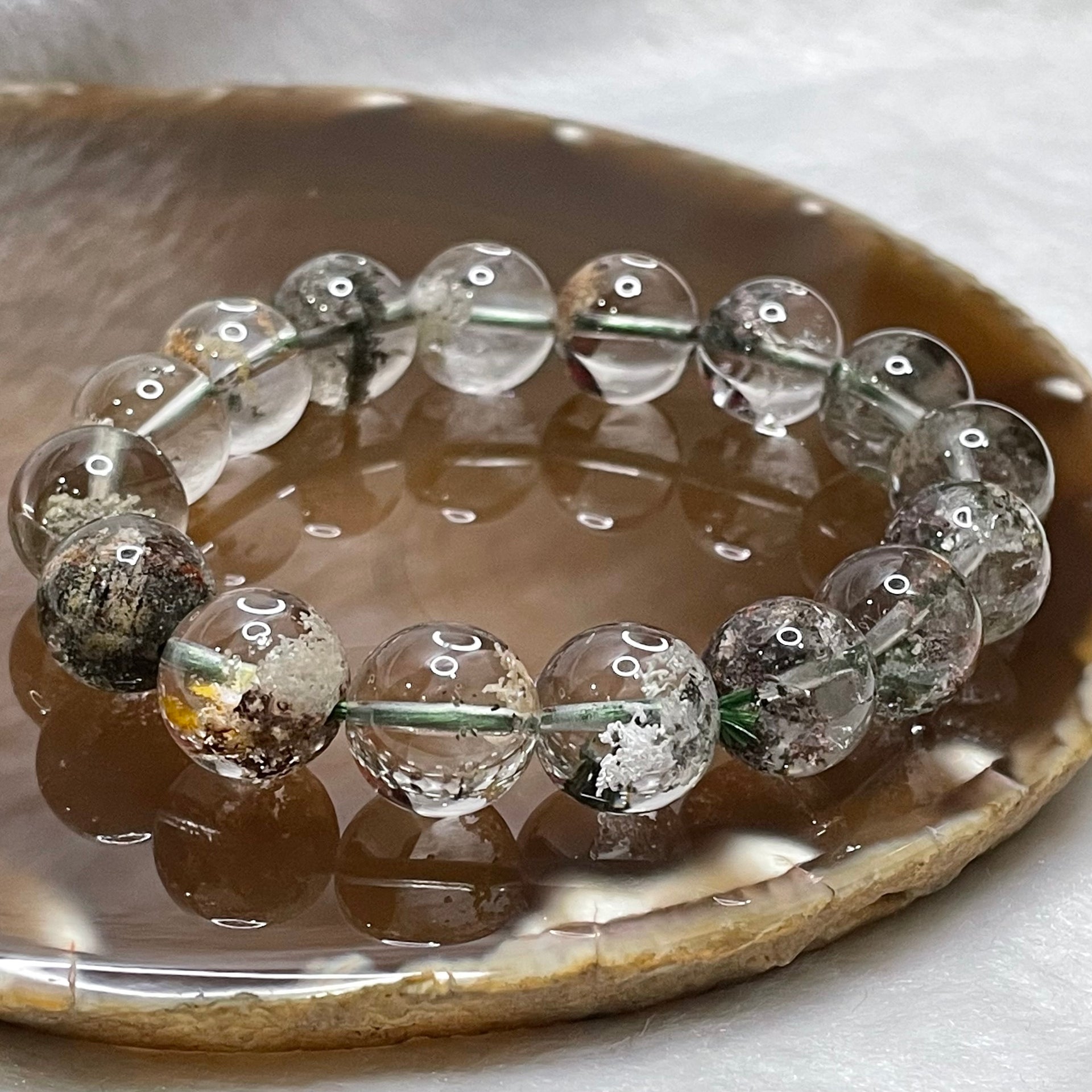 Natural Four Season Phantom Quartz 四季彩幽灵 Bracelet 45.31g 13.0mm/bead 16 beads - Huangs Jadeite and Jewelry Pte Ltd