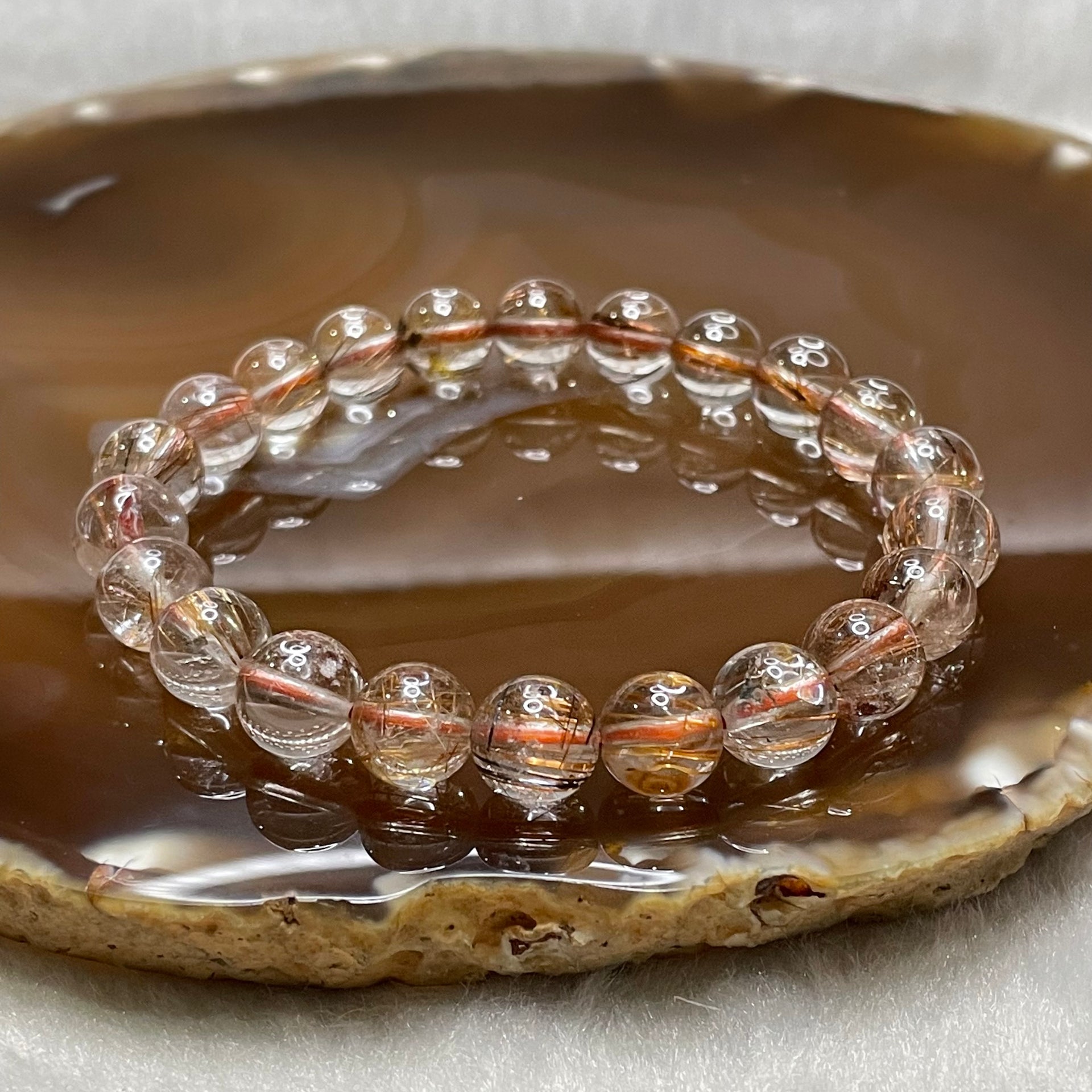 Natural Copper Rutilated Quartz 銅髮晶 19.6g 8.8mm/bead 22 beads - Huangs Jadeite and Jewelry Pte Ltd