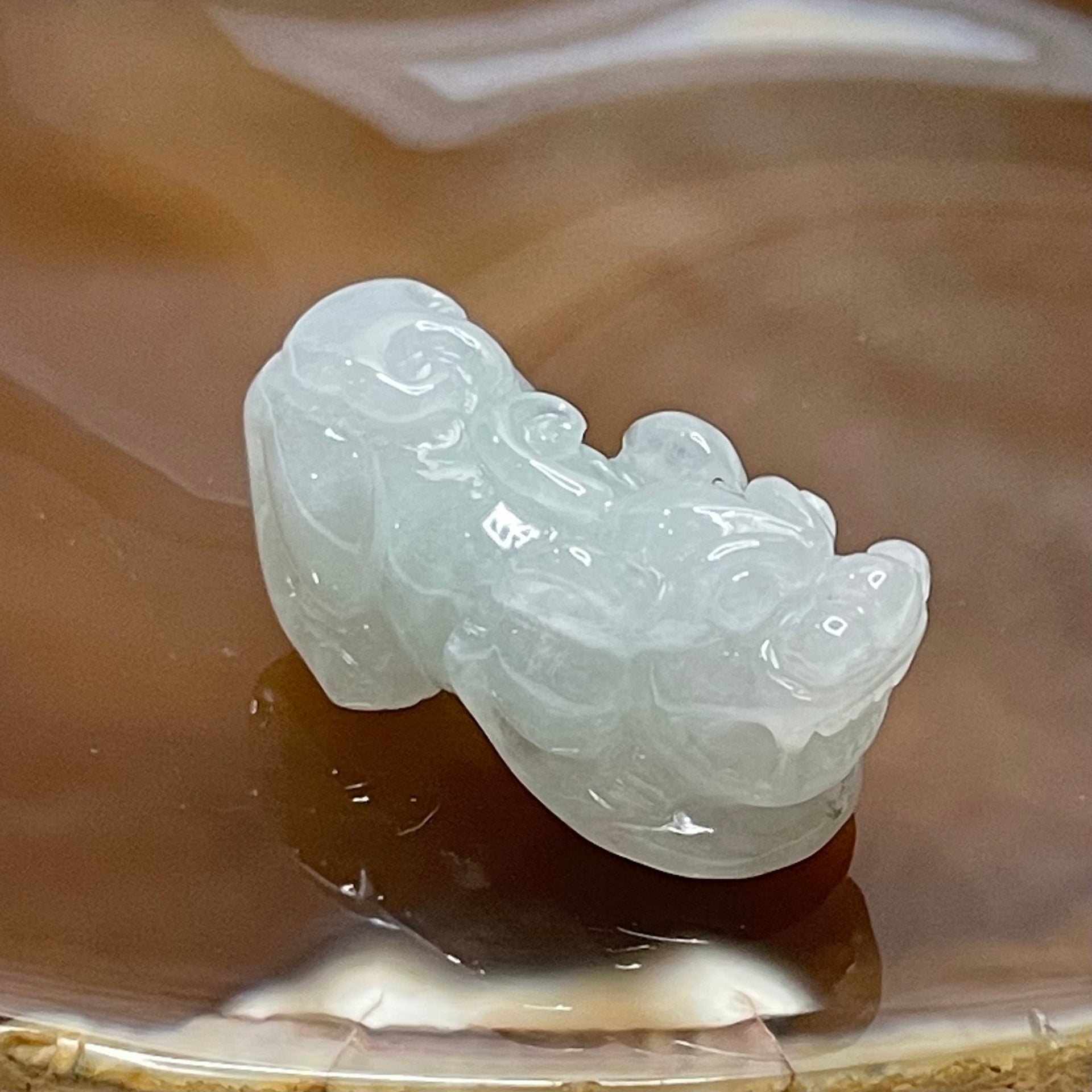 Type A Faint Green Jade Jadeite Pixiu Charm - 13.28g 33.1 by 13.7 by 15.1mm - Huangs Jadeite and Jewelry Pte Ltd