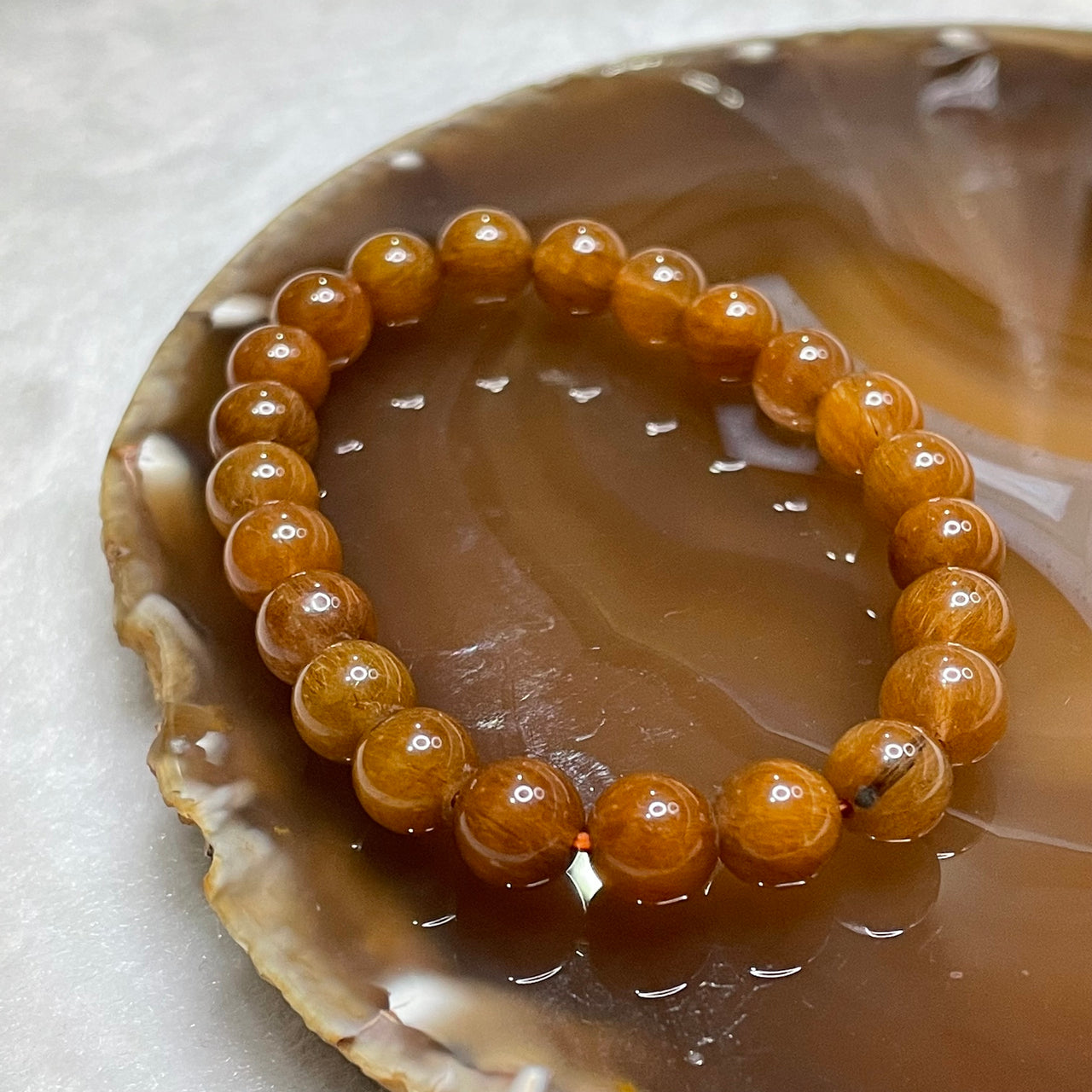 Natural Copper Rutilated Quartz 銅髮晶 17.37g 8.2mm/bead 23 beads - Huangs Jadeite and Jewelry Pte Ltd