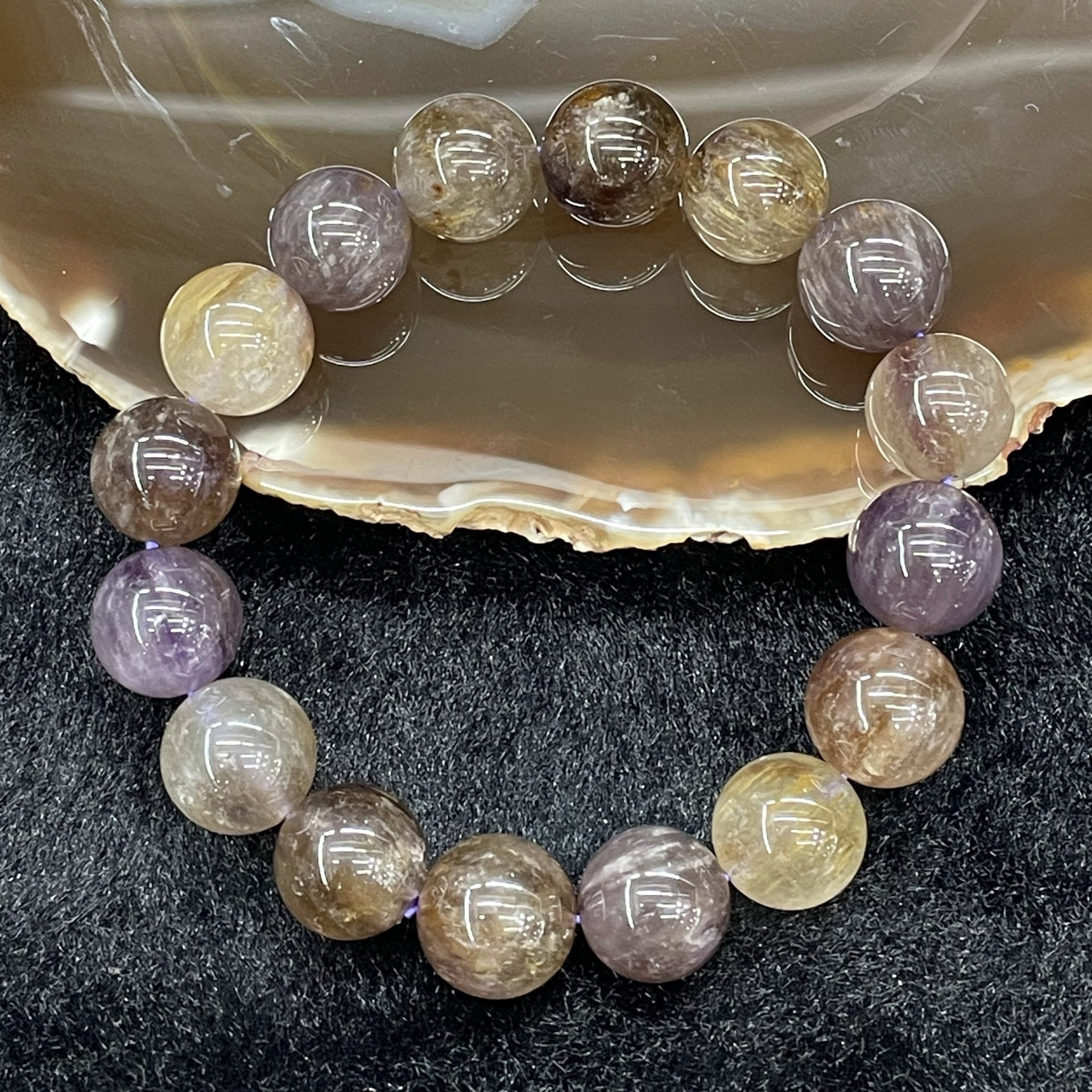 Natural Purple Titanium 紫钛晶 Bracelet 16 beads - 55.21g 13.4mm/bead - Huangs Jadeite and Jewelry Pte Ltd