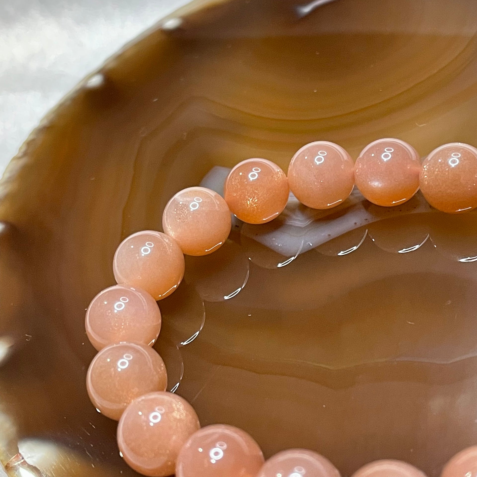 Natural Sunstone Crystal Bracelet 太阳石 27.41g 10.3mm/bead 19 beads - Huangs Jadeite and Jewelry Pte Ltd