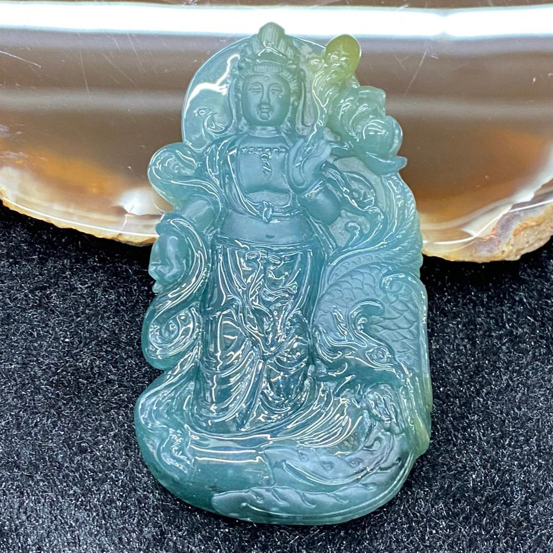 Type A Blueish Green Guan Yin Jade Jadeite Pendant - 34.89g 63.8 by 36.4 by 8.2mm - Huangs Jadeite and Jewelry Pte Ltd