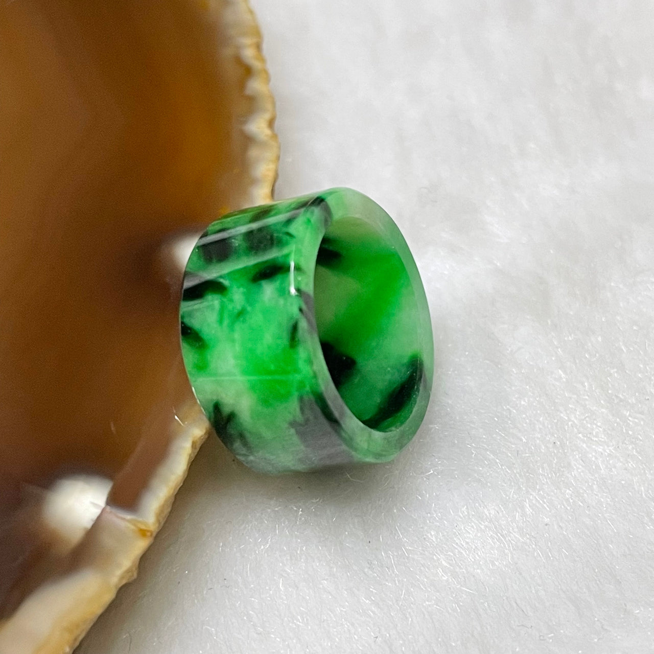 Type A Spicy Green Jade Jadeite Flat Ring 3.27g US3.25 HK6.5 Inner Diameter 14.3mm Thickness 9.1 by 2.3mm - Huangs Jadeite and Jewelry Pte Ltd