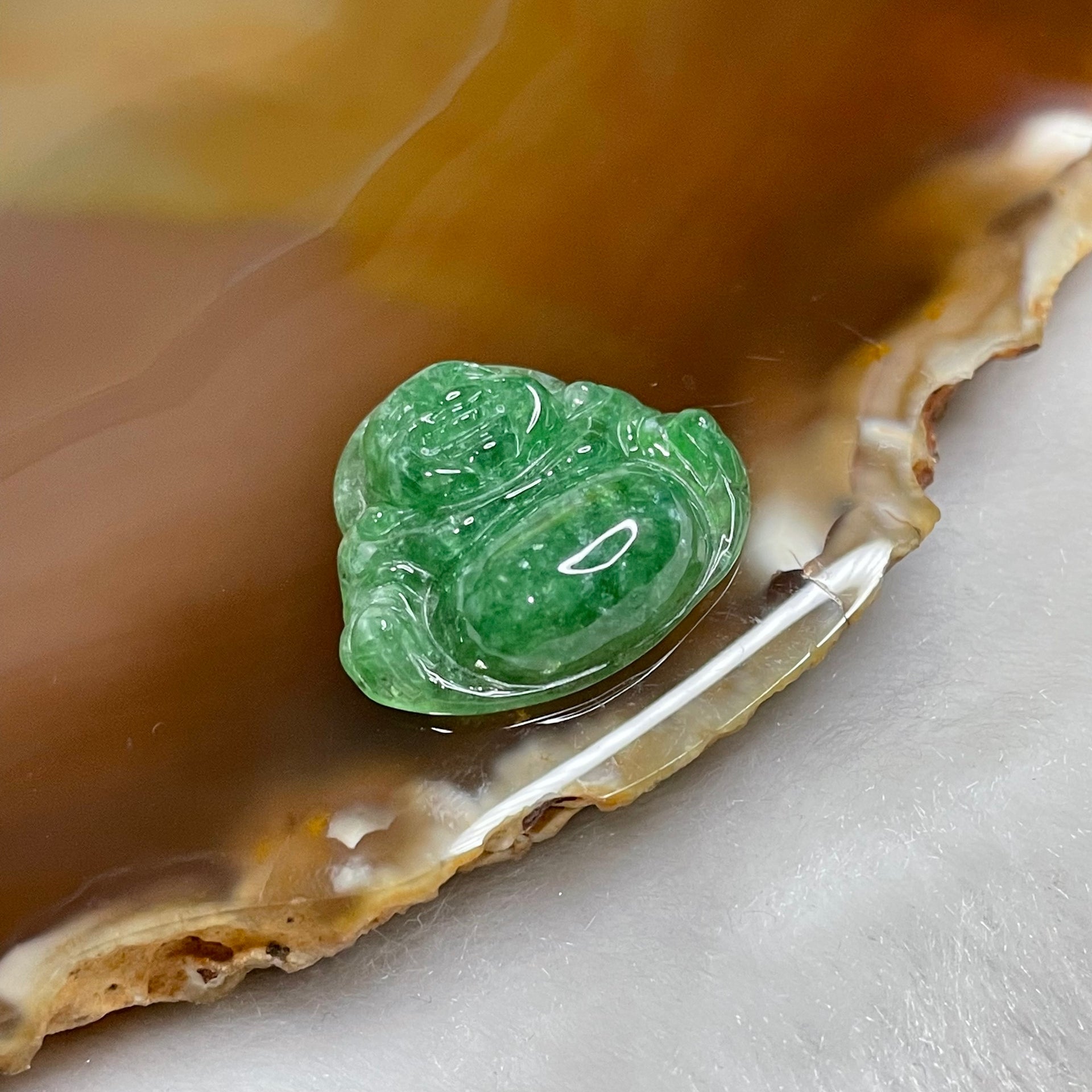 Type A Spicy Green Milo Buddha Jade Jadeite 3.67g 20.2 by 23.5 by 5.8mm - Huangs Jadeite and Jewelry Pte Ltd