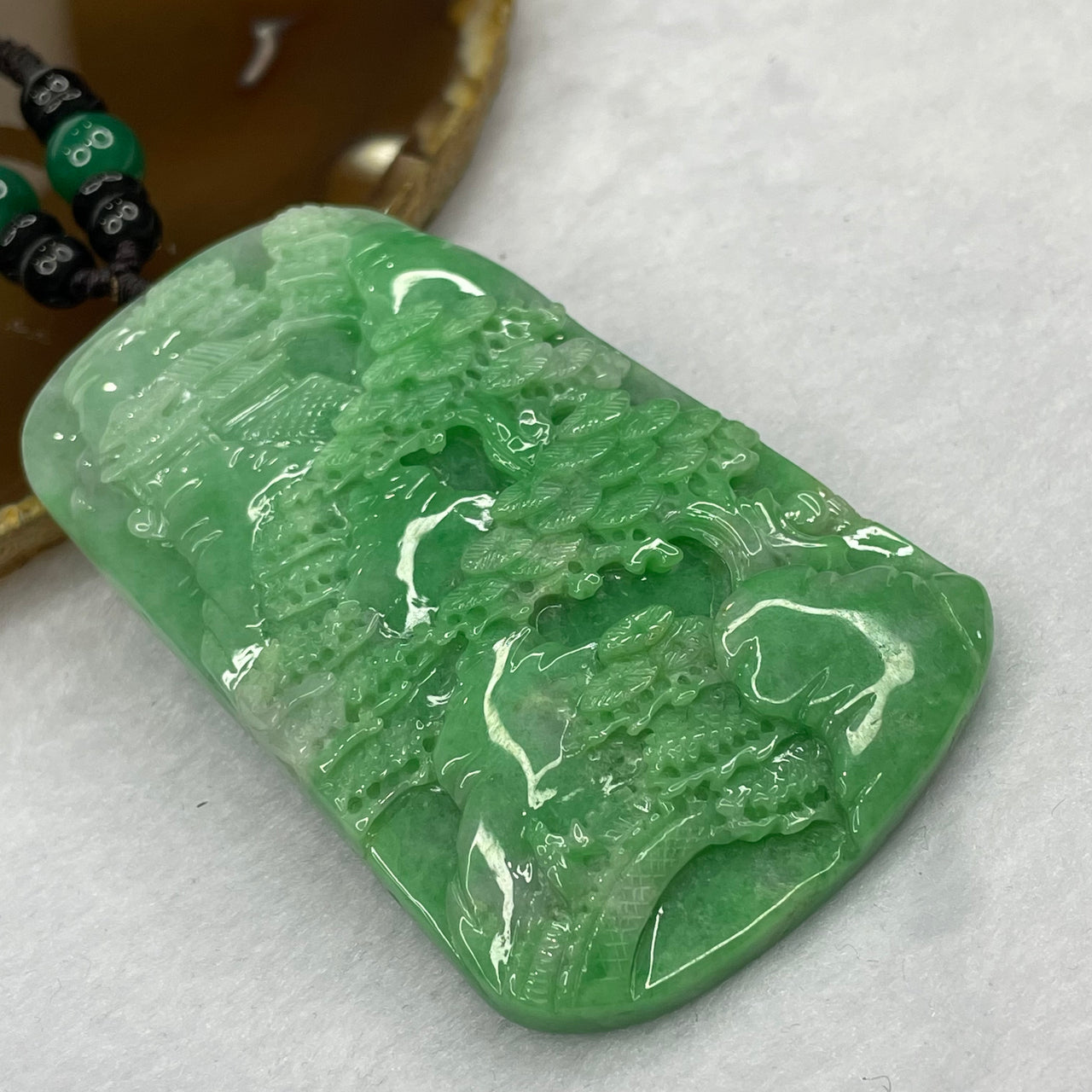 Grand Master Certified Type Intense Apple Green and Lavender Jadeite Shan Shui Pendant 64.07g 73.9 by 45.7 by 9.5mm - Huangs Jadeite and Jewelry Pte Ltd