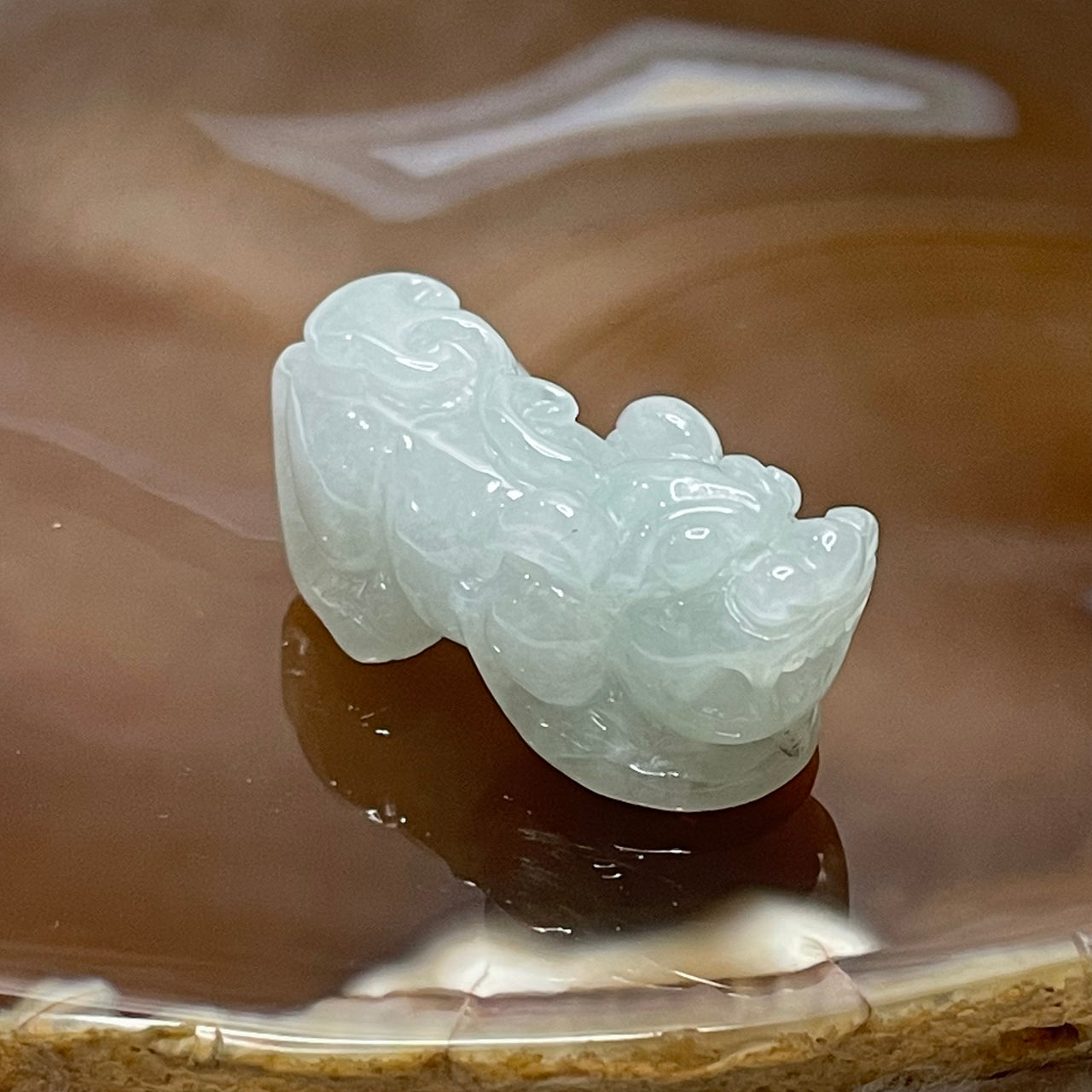 Type A Faint Green Jade Jadeite Pixiu Charm - 13.47g 35.7 by 14.2 by 14.4mm - Huangs Jadeite and Jewelry Pte Ltd